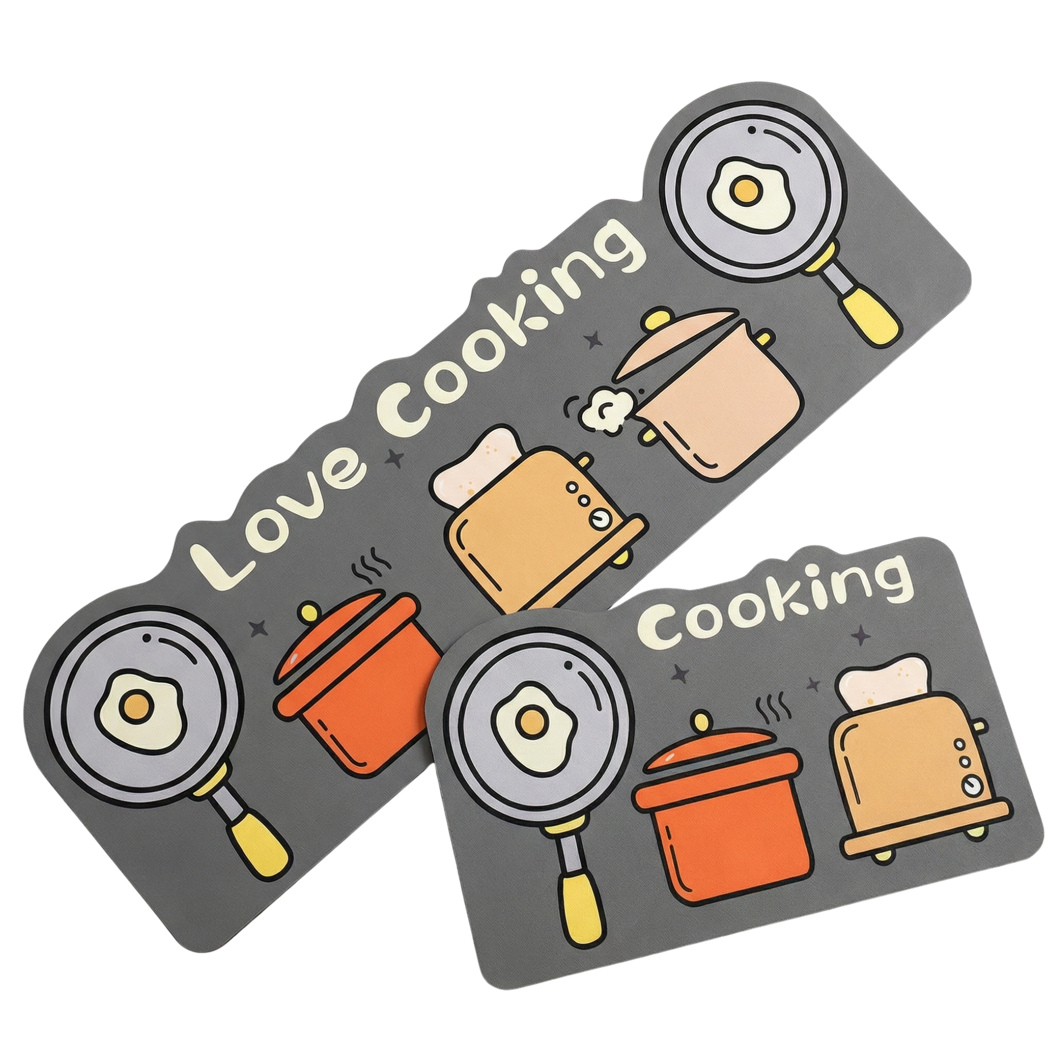 Pack Tapis de Cuisine "Love Cooking" - Set 2 Pièces Antidérapant & Design