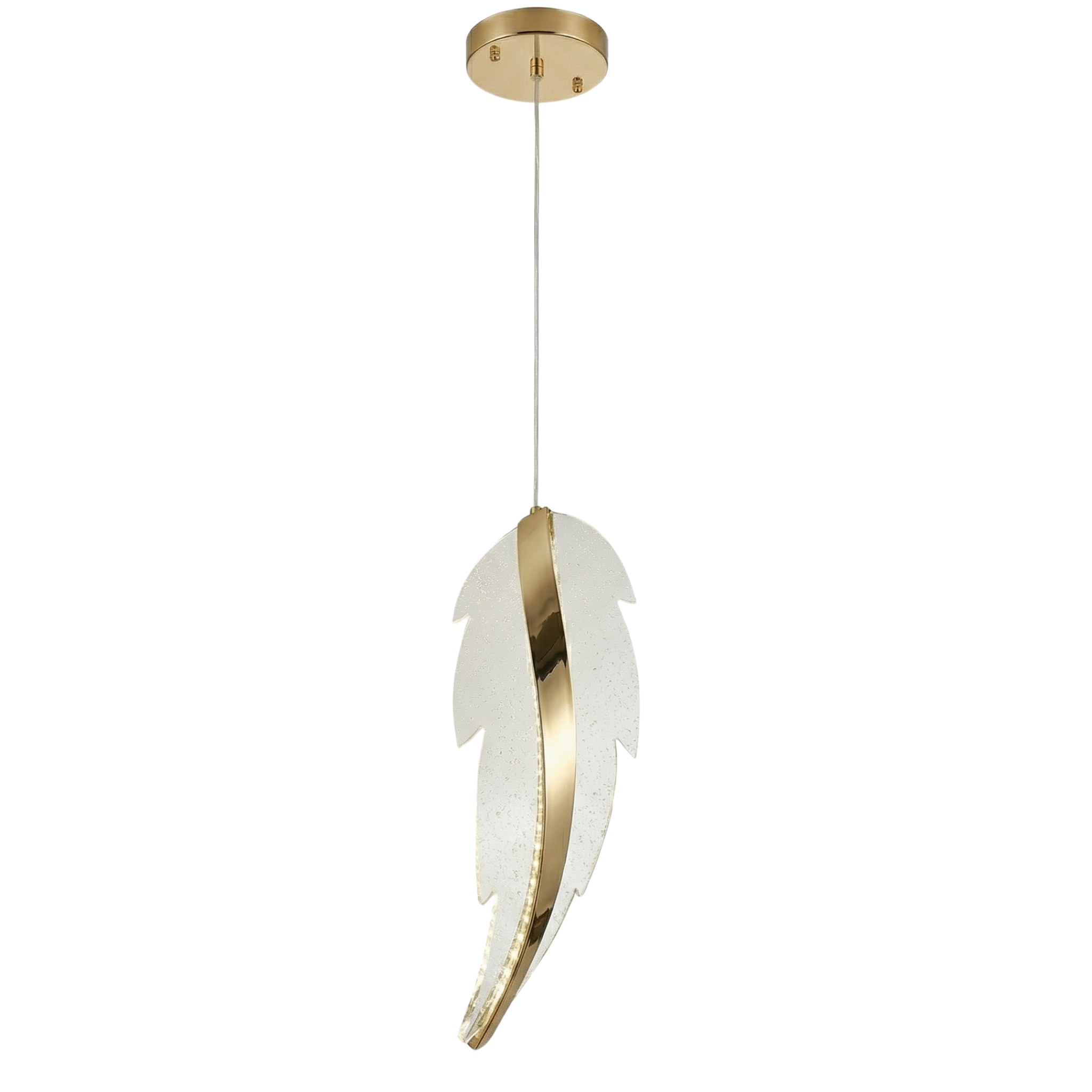 Suspension Design Plume Dorée & Effet Cristal – Éclairage LED Luxe