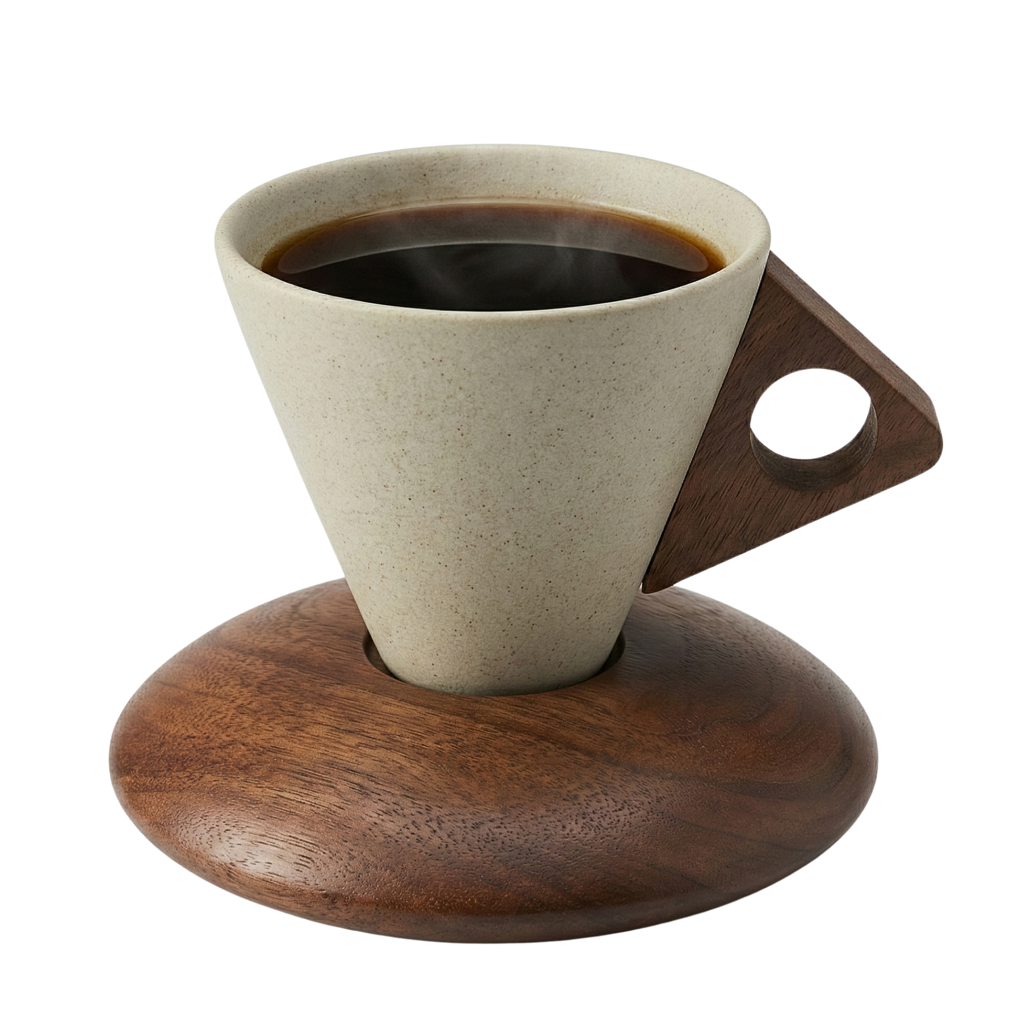Tasse à Café Noir Design – Céramique & Bois (Espresso & Allongé)