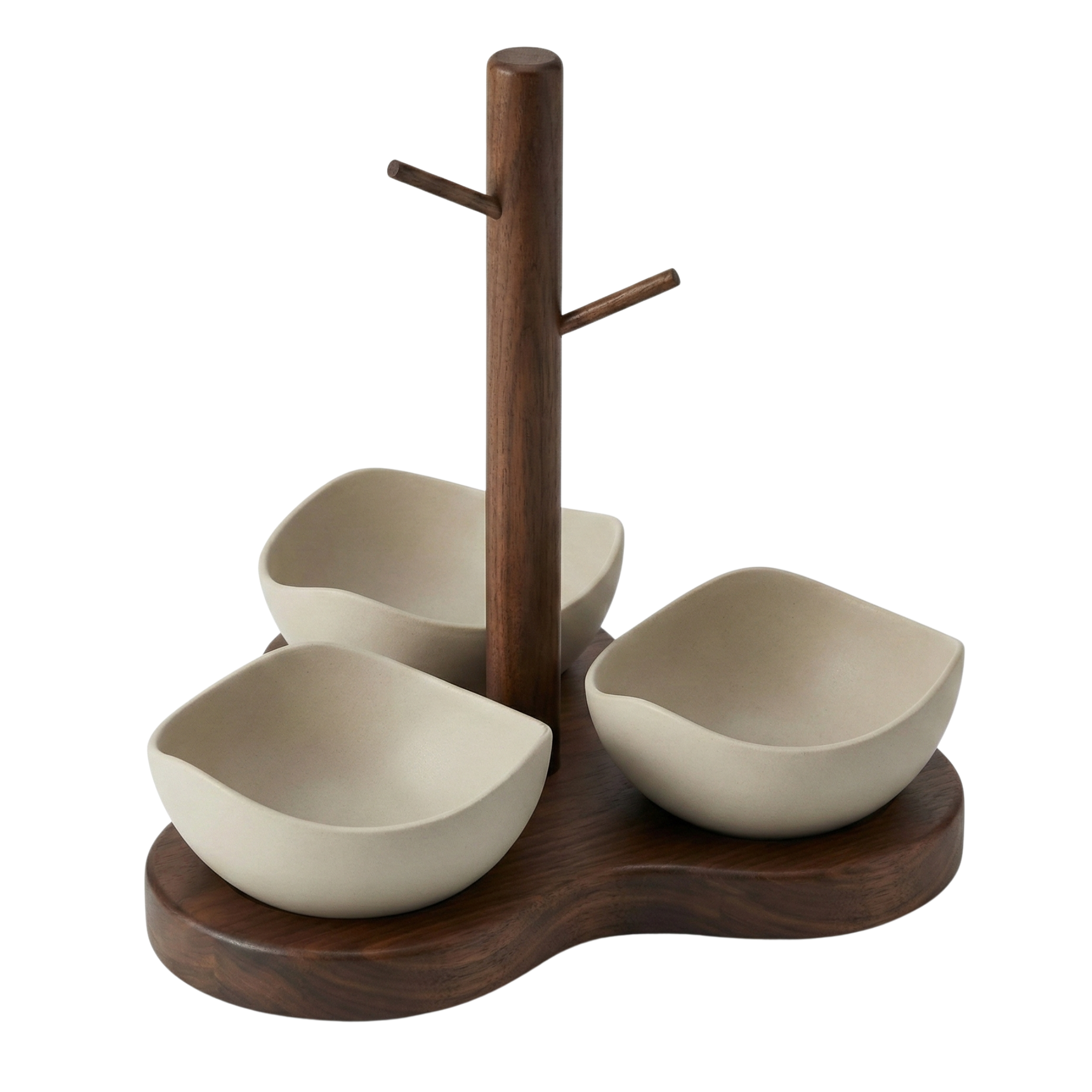 Service Apéritif Design Bois & 3 Bols Céramique – Élégance Naturelle
