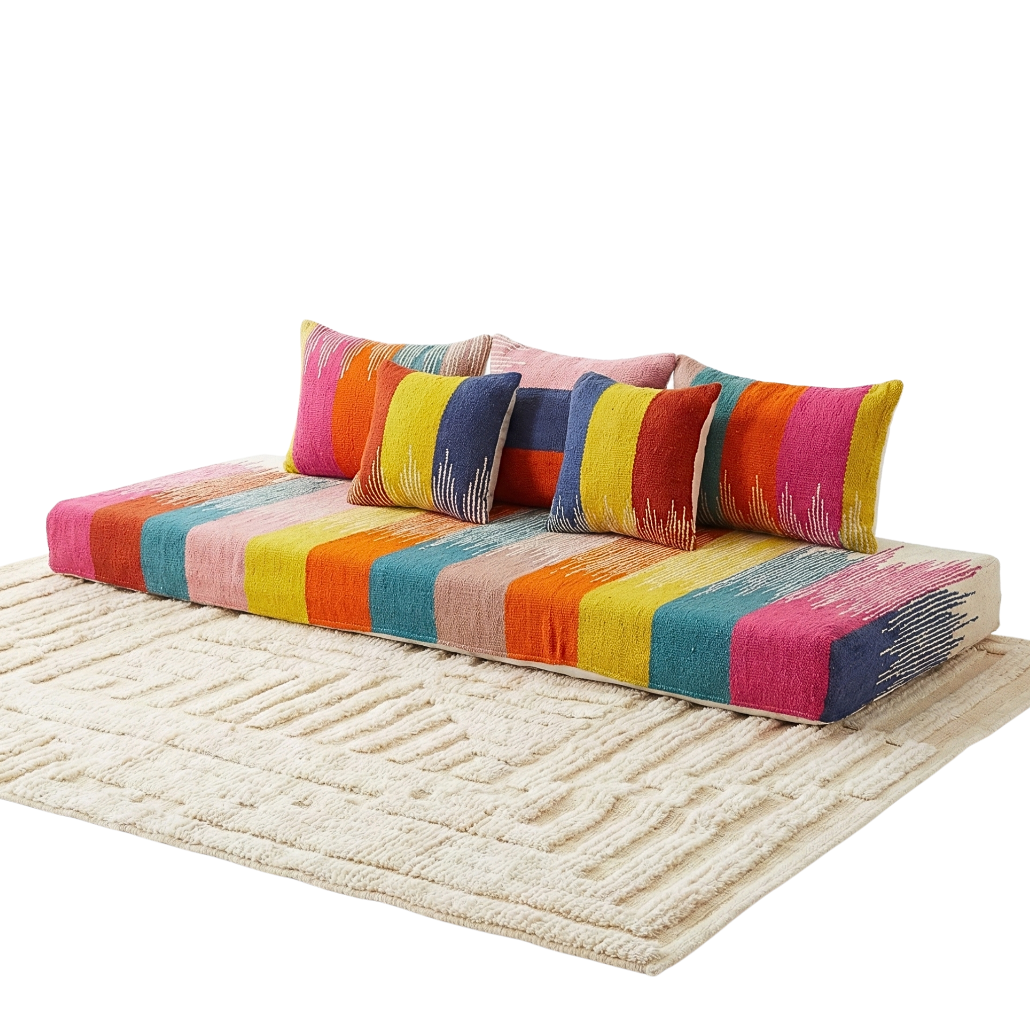 Canapé de Sol en Laine Fait Main + 5 Coussins – Pièce Unique Bohème