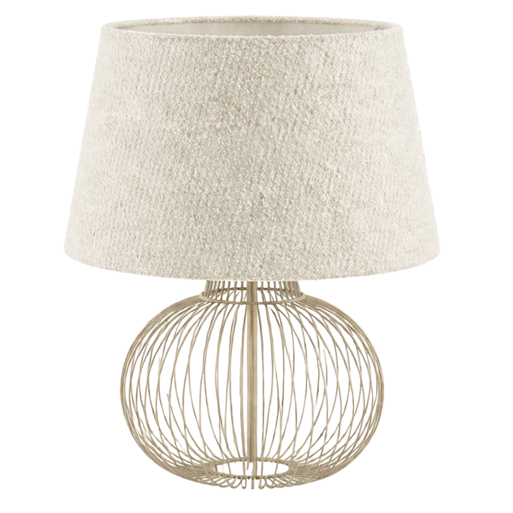 Lampe de Table Grège en Tissu Bouclette et Pied Filaire Design