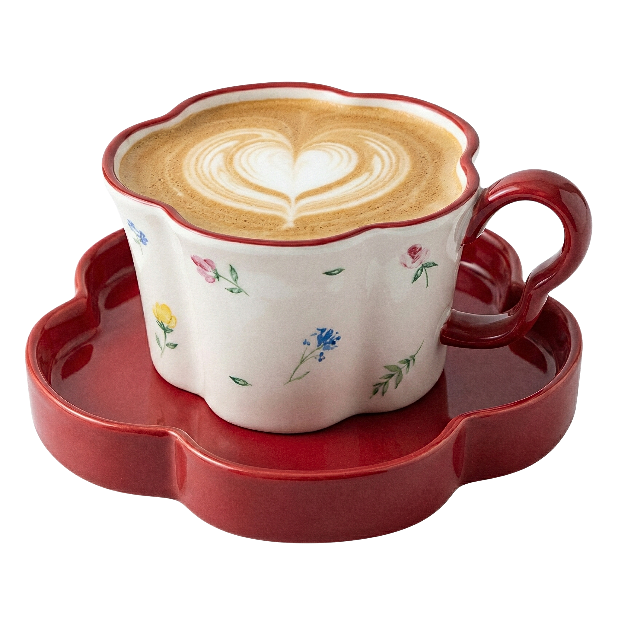 Tasse Forme Fleur & Soucoupe Rouge – Mug Cute & Idée Cadeau Tunisie