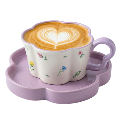 Mug Fleur Céramique Lilas & Soucoupe – Idée Cadeau Cute Tunisie