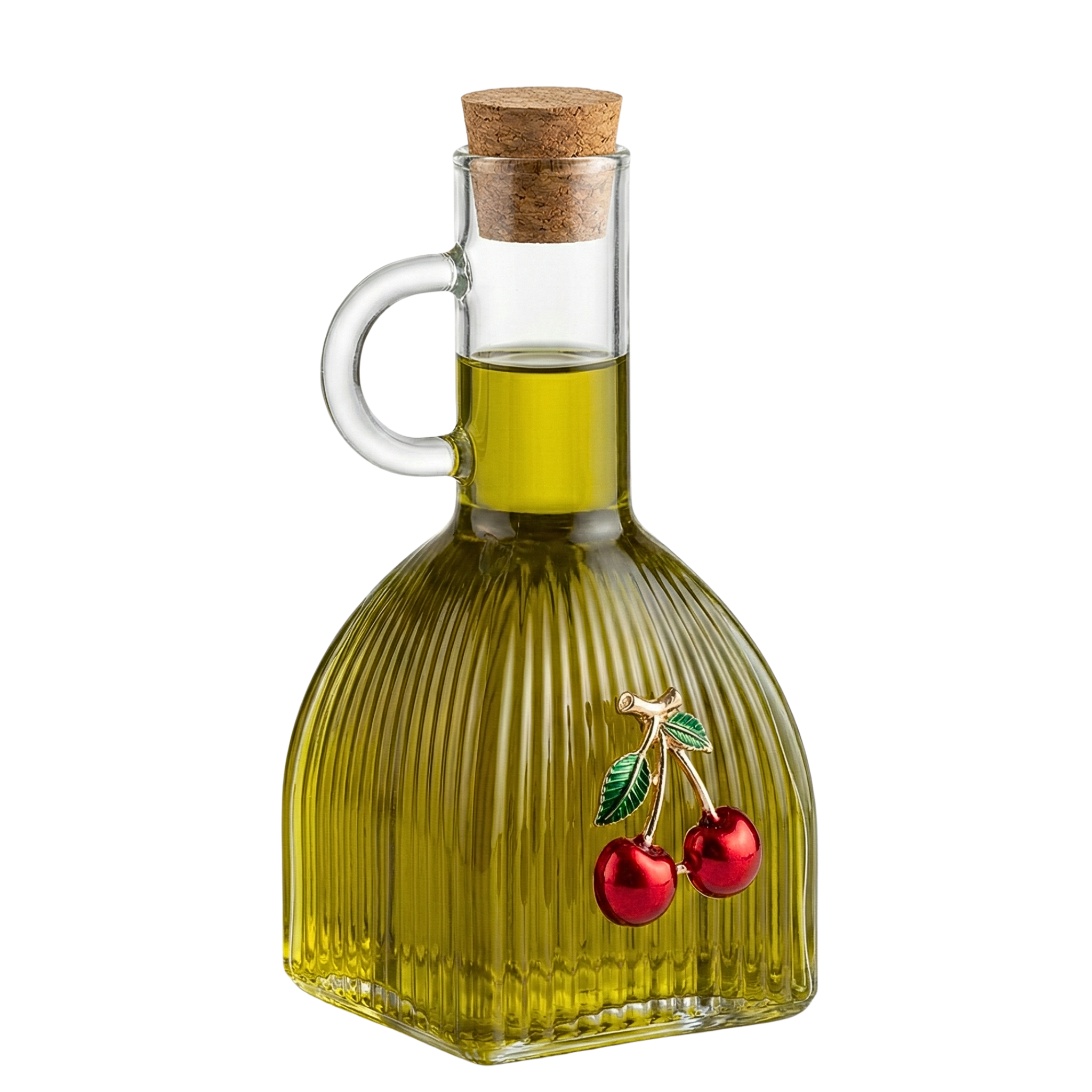 Huilier en Verre Côtelé Motif Cerises - Design Élégant Tunisie