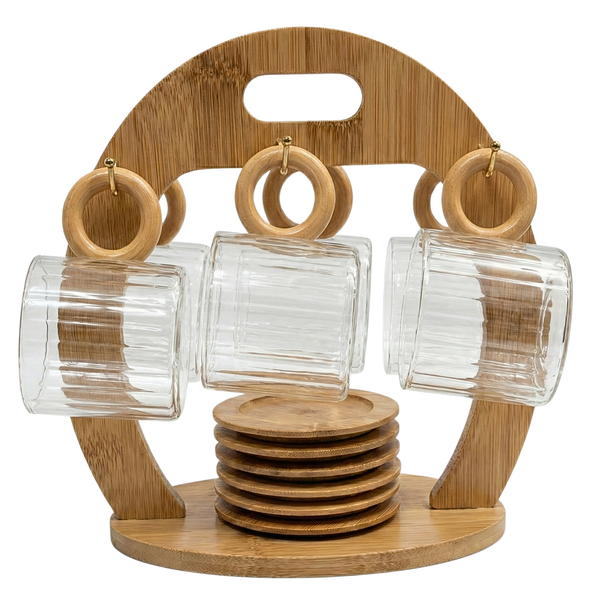 Service Café 6 Tasses Verre & Support Bois – Rangement Design Cuisine