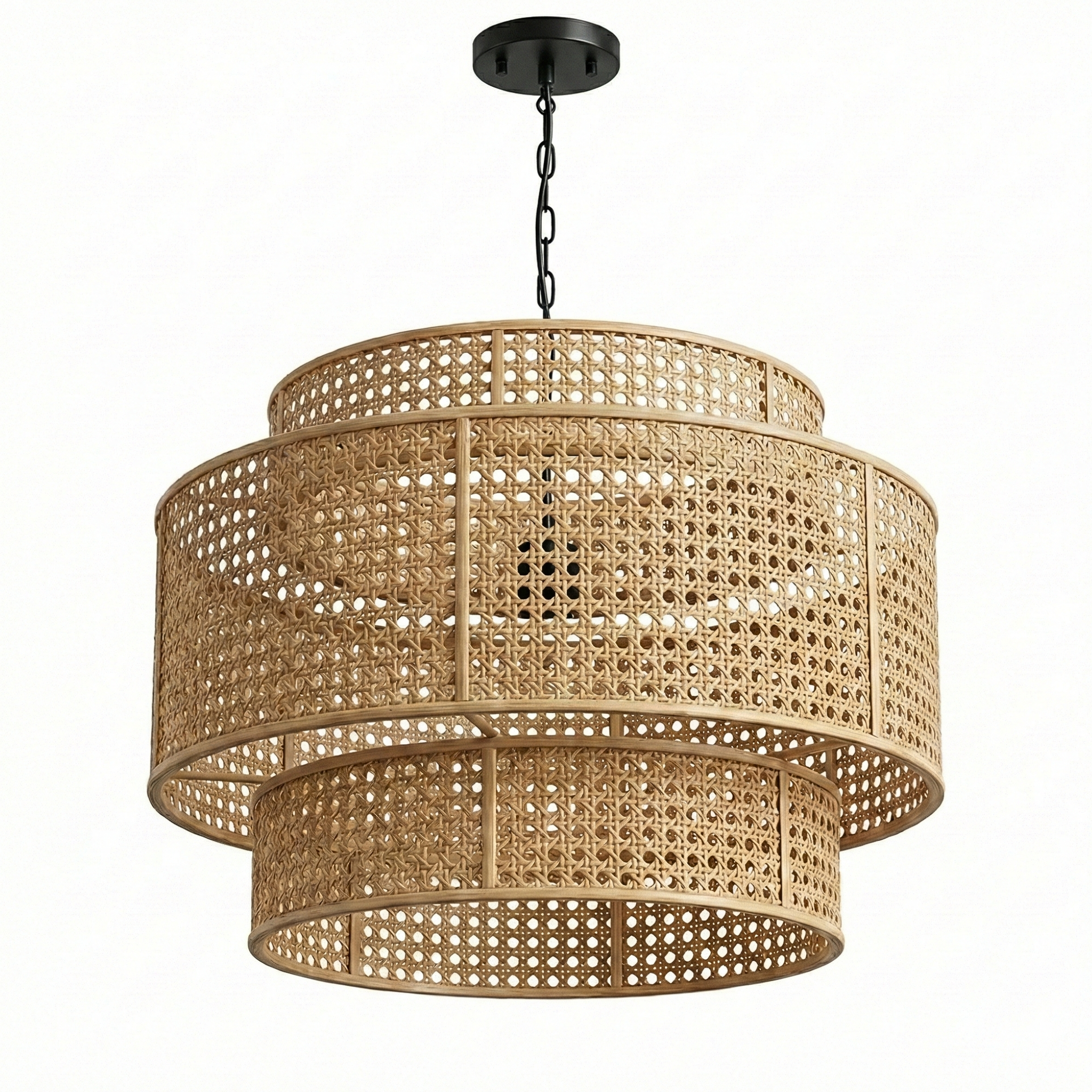Suspension Triple en Rotin Naturel – Lustre Bohème Chic & Tendance