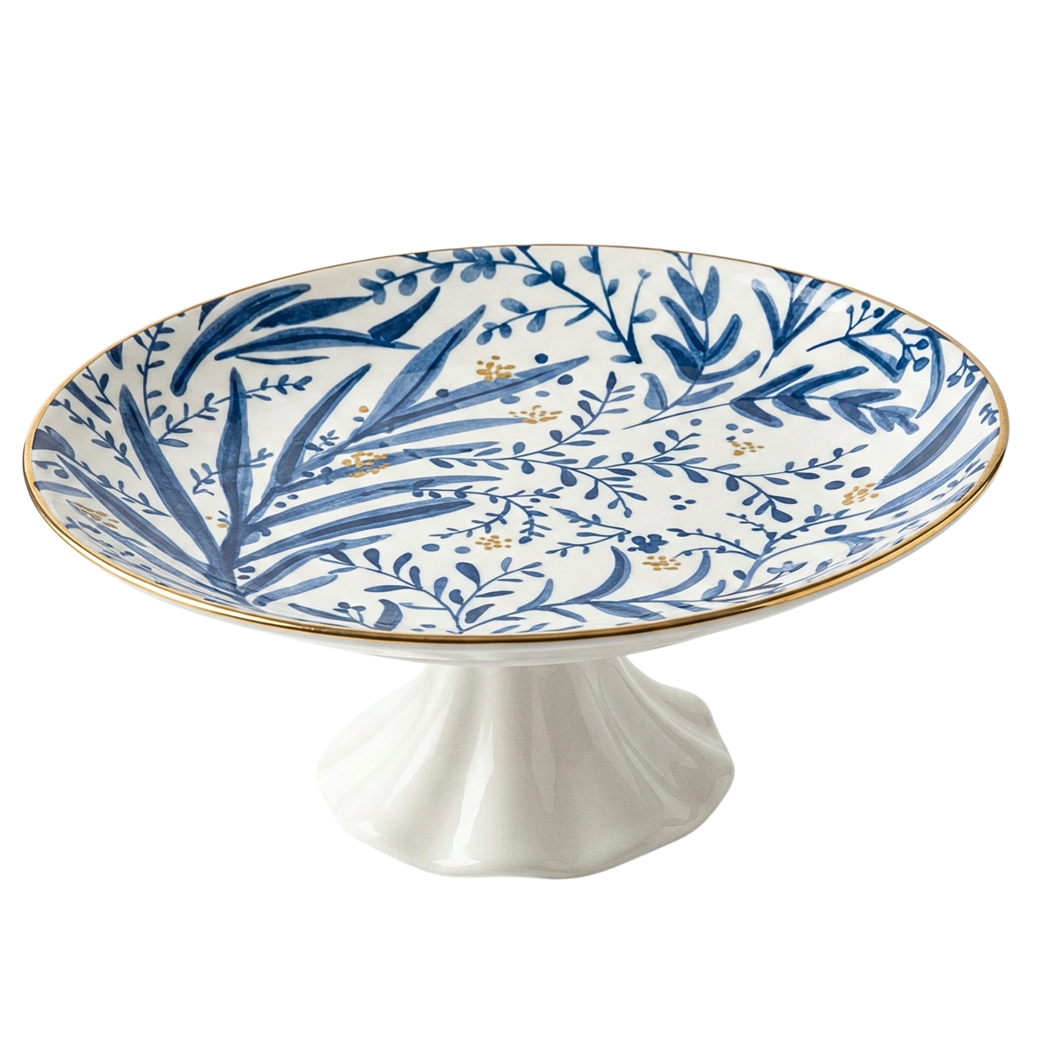 Présentoir à Gâteaux sur Pied Céramique Bleu & Or - Art de la Table