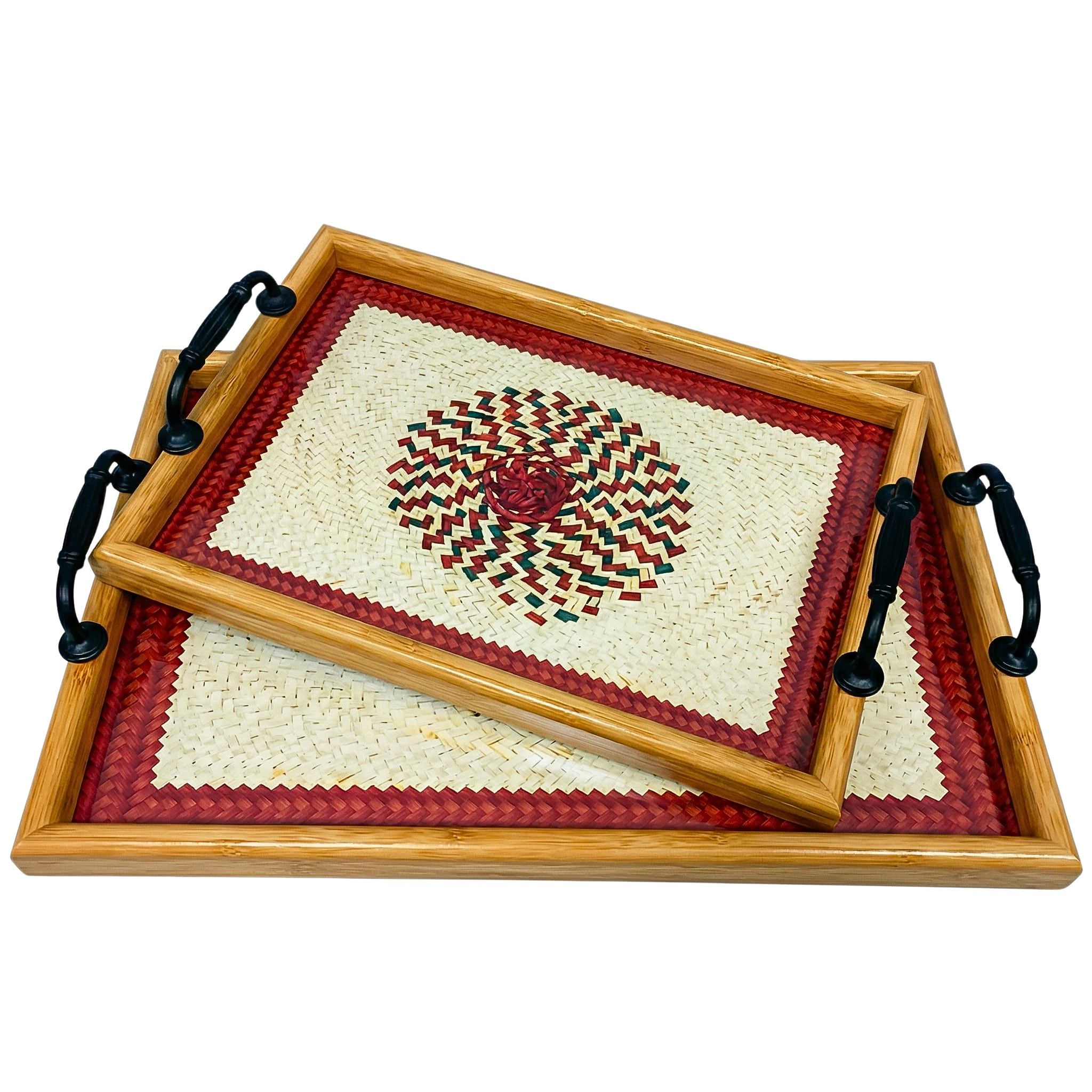 Lot de 2 Plateaux de Service Bois & Design Artisanal – Élégance Tunisienne