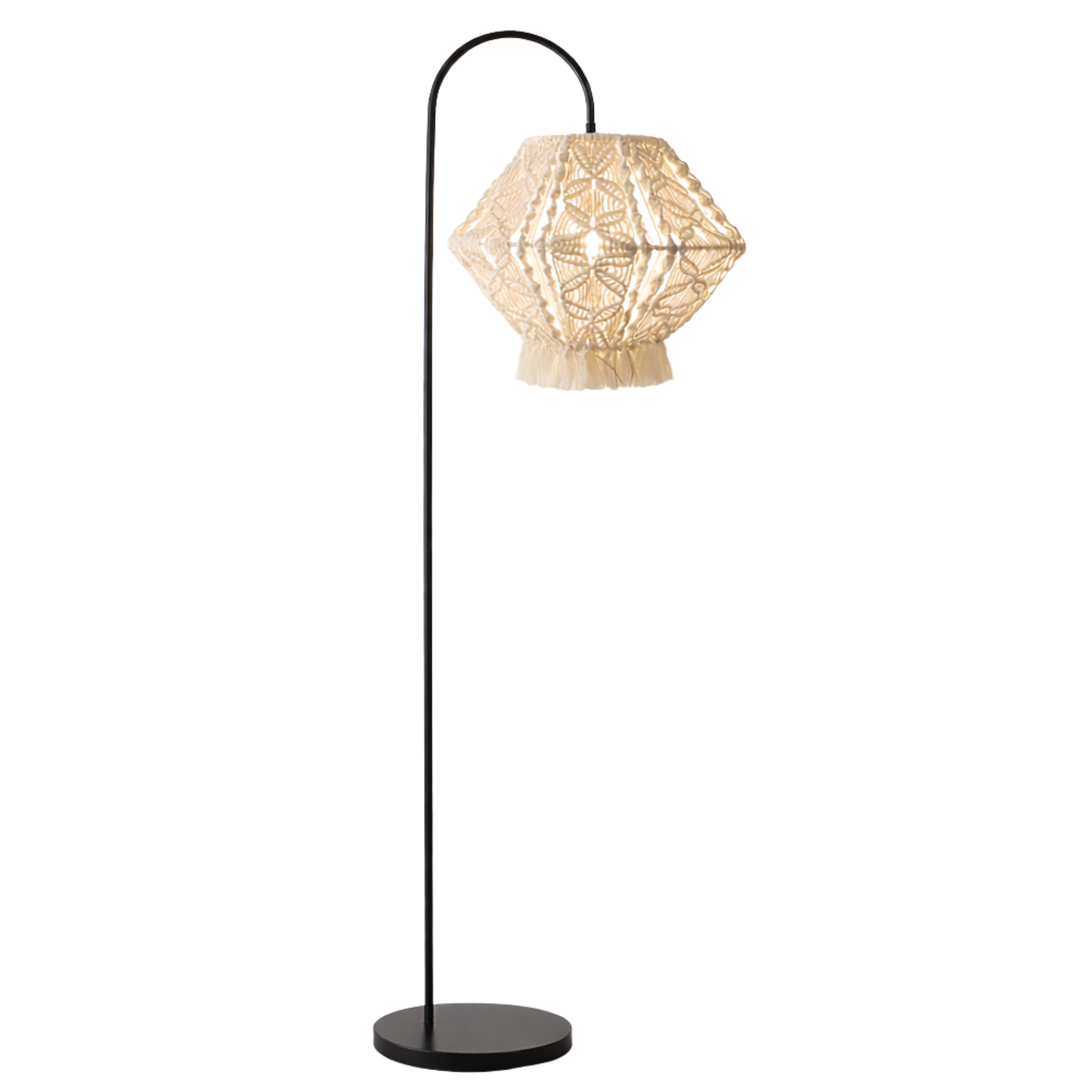 Lampadaire Arc Macramé | Pied Noir Base Ronde | Fiolla Home
