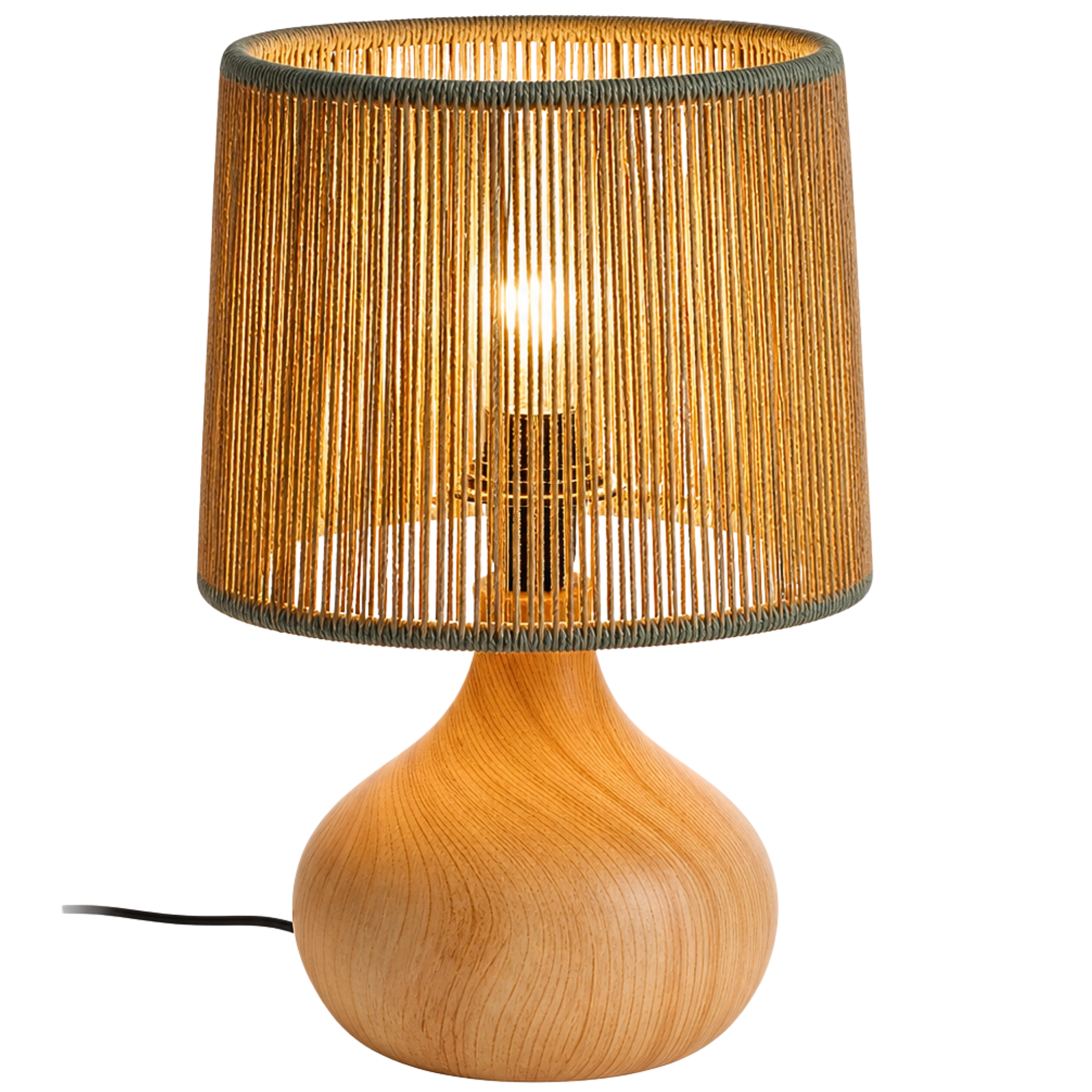 Lampe à Poser Boho | Design Jute & Bois Fait Main | Fiolla Home