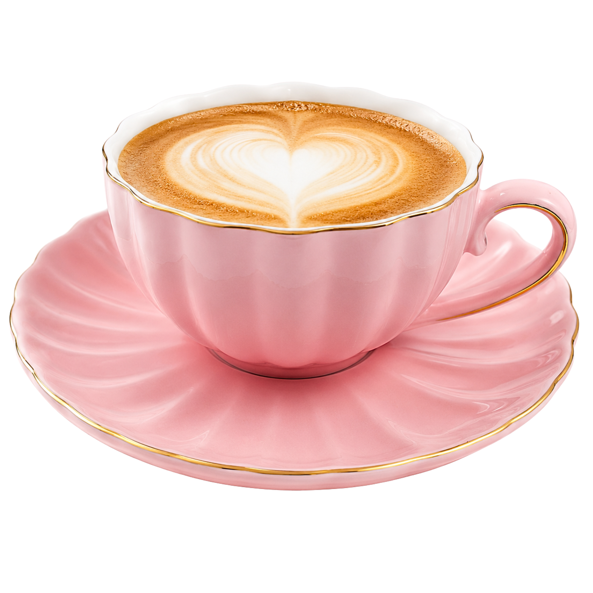 Tasse à Café Rose & Soucoupe Dorée | Porcelaine Premium | Fiolla Home
