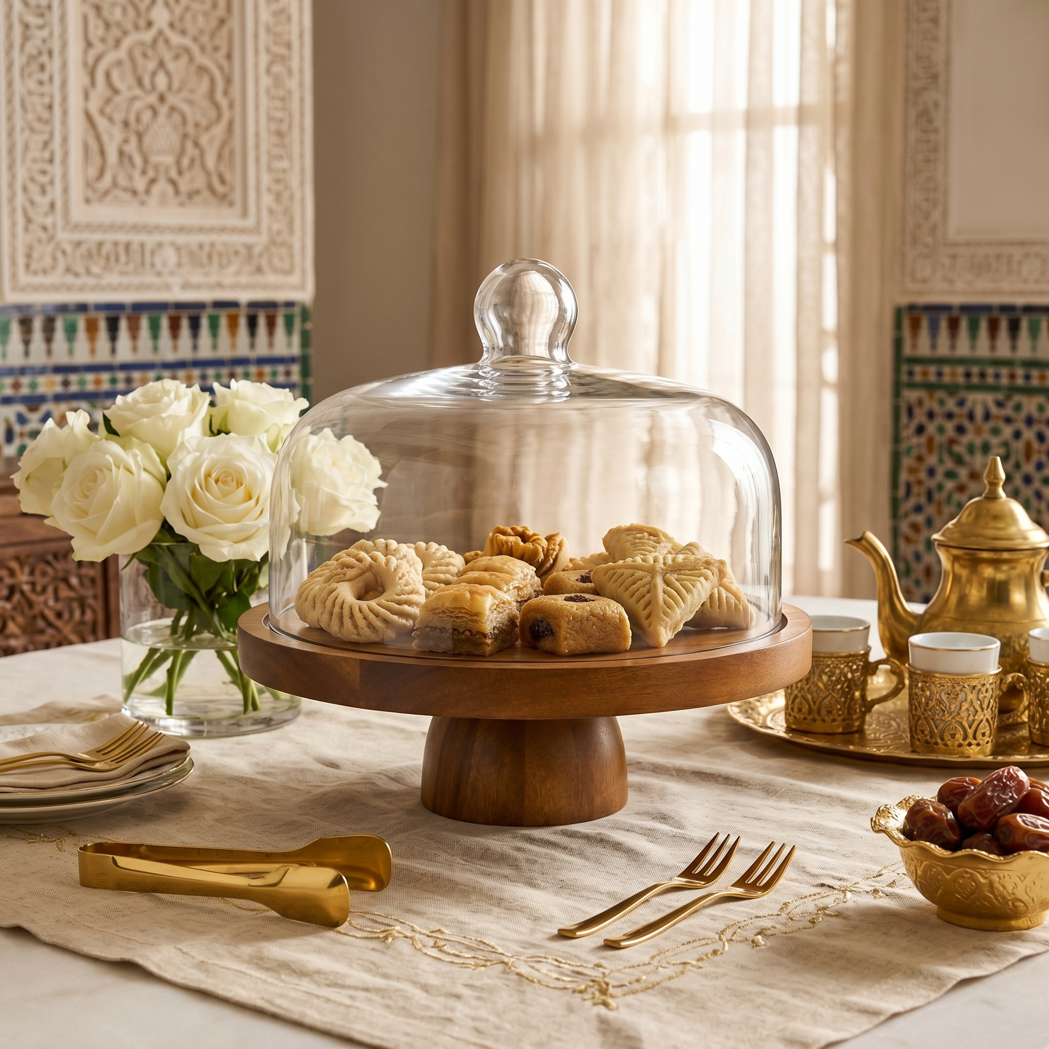 Présentoir à Gâteau avec Cloche | Bois Naturel | Fiolla Home