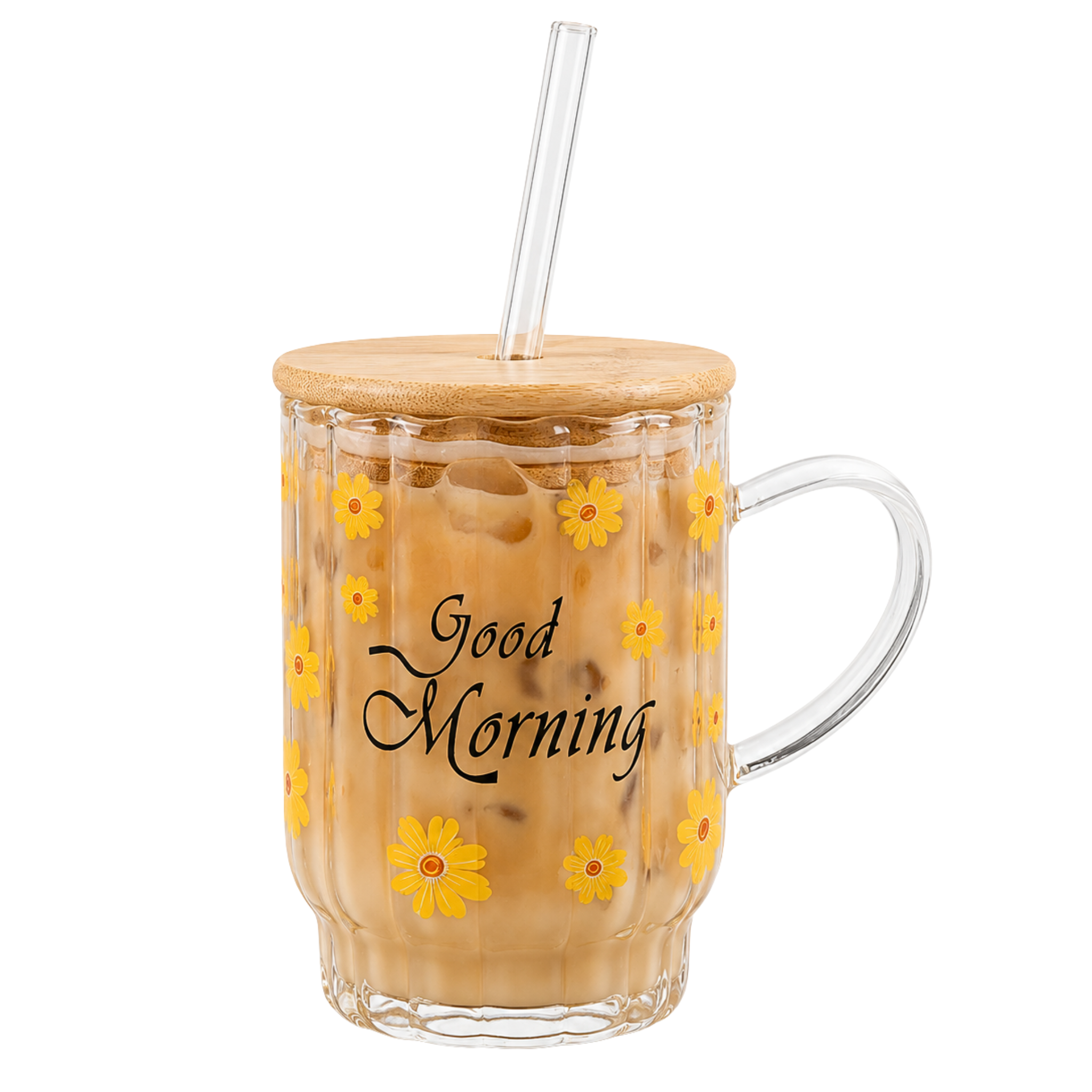 Mug Verre Tunisie Good Morning | Tasse Fleurs Jaunes Bambou | Fiolla Home