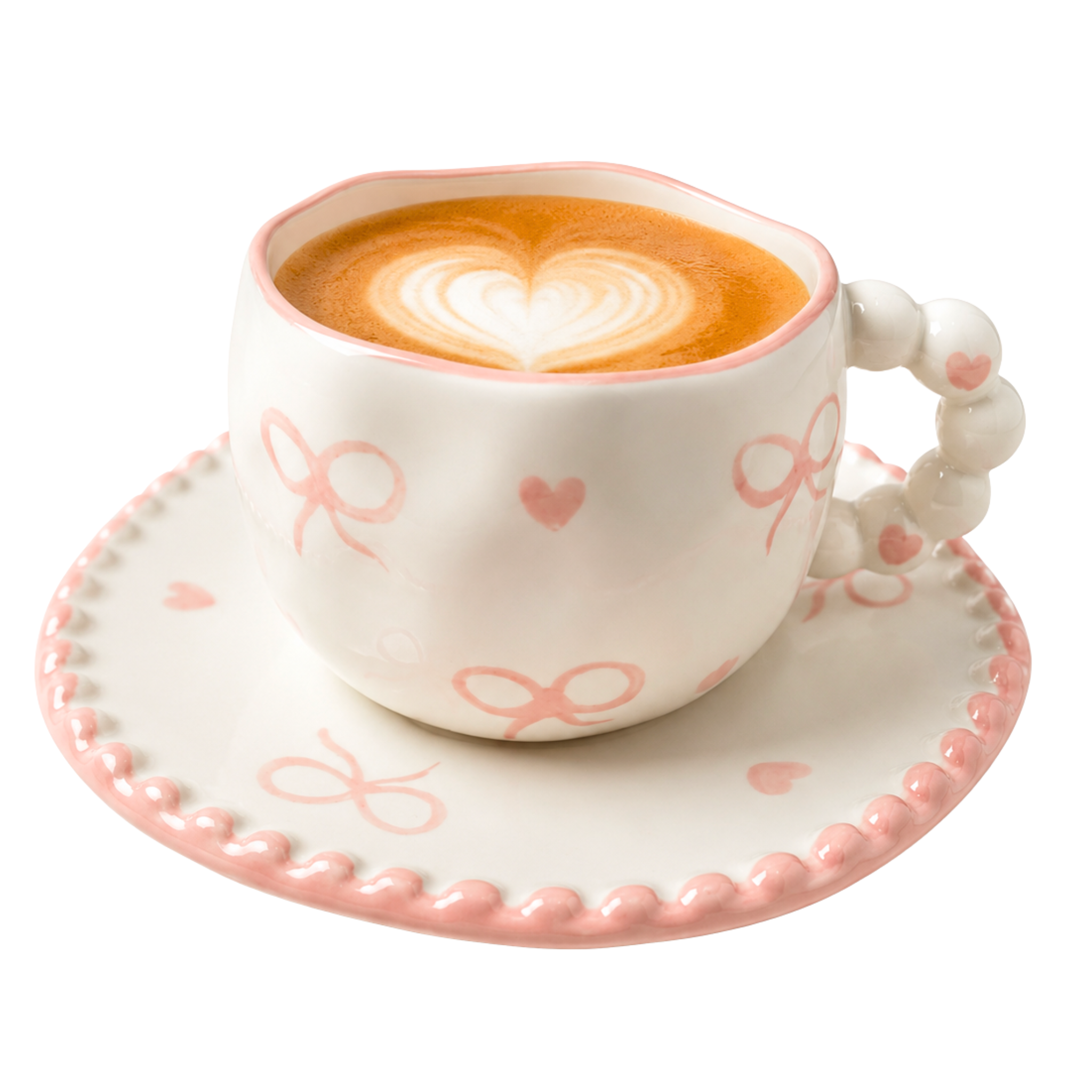 Tasse & Soucoupe Nœuds Roses Tunisie | Set Coquette Perles | Fiolla Home
