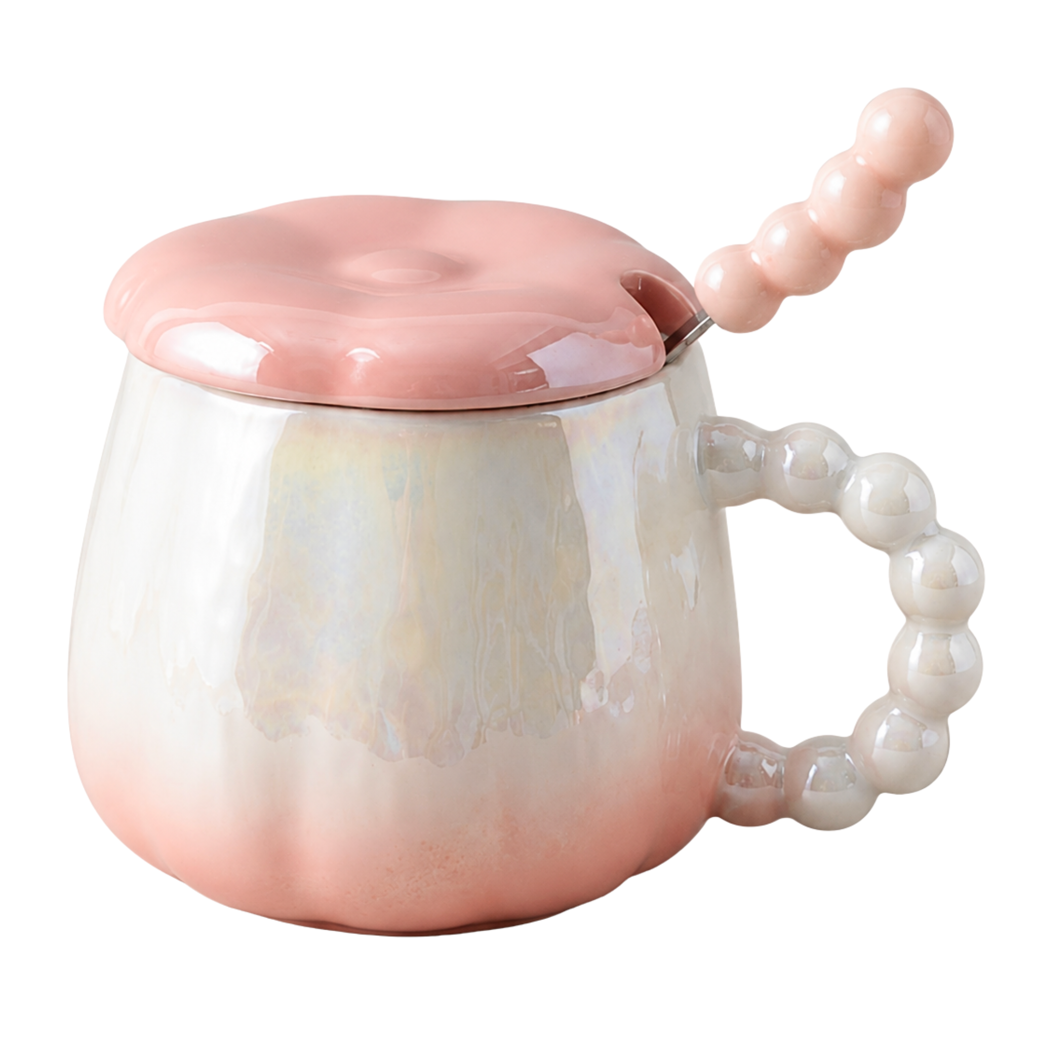 Mug Nacré Anse Perles Tunisie | Tasse Couvercle & Cuillère | Fiolla Home