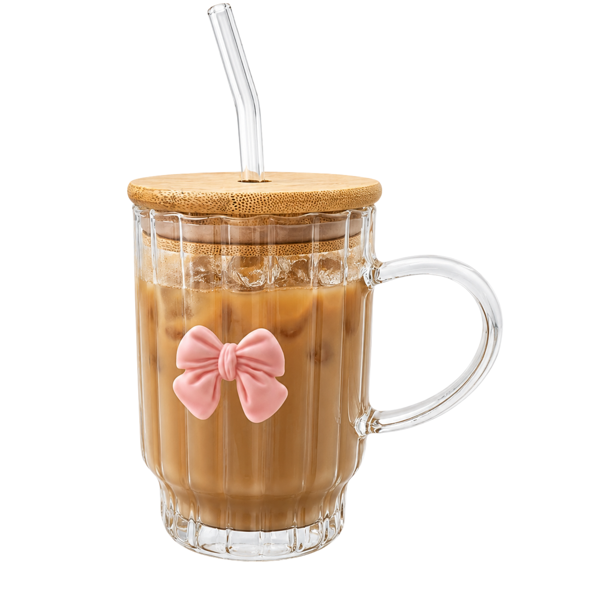 Mug Verre Nœud Rose Tunisie | Tasse Café Glacé Bambou | Fiolla Home