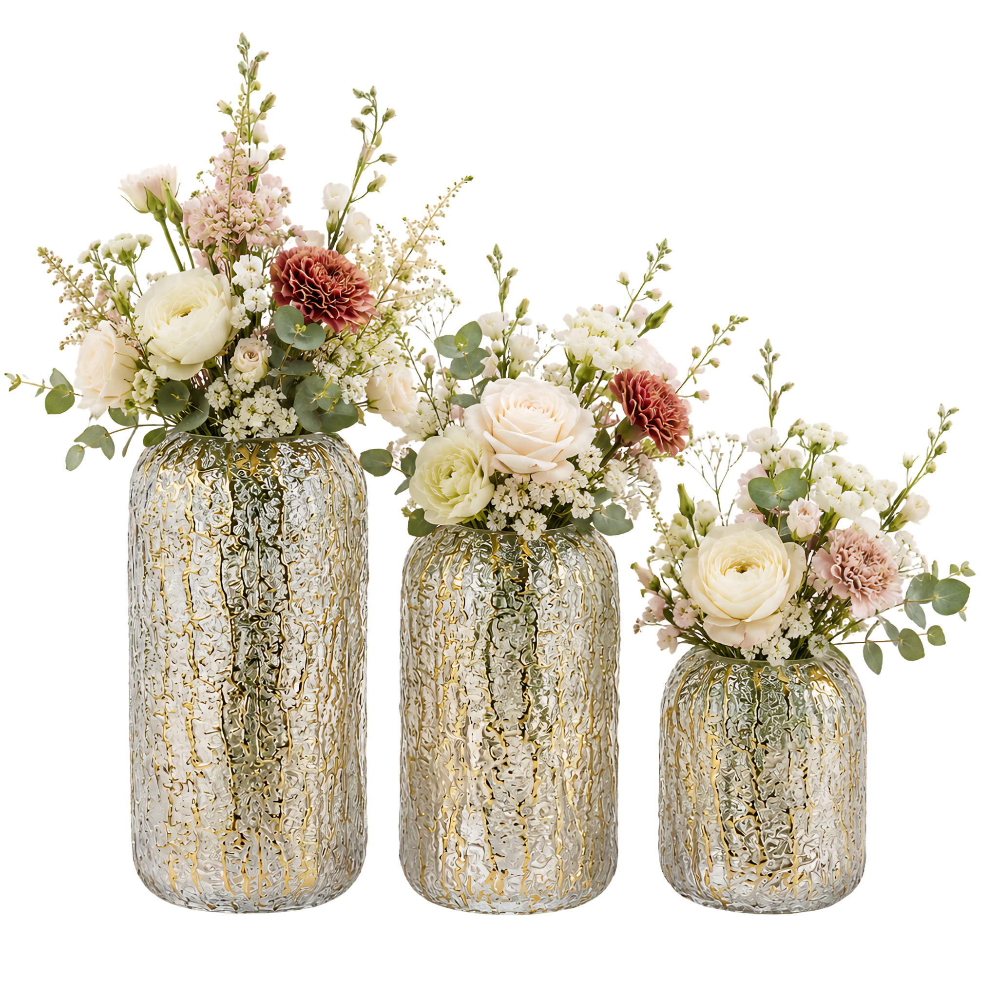 Set 3 Vases Verre Texturé Doré Tunisie | Fiolla Home