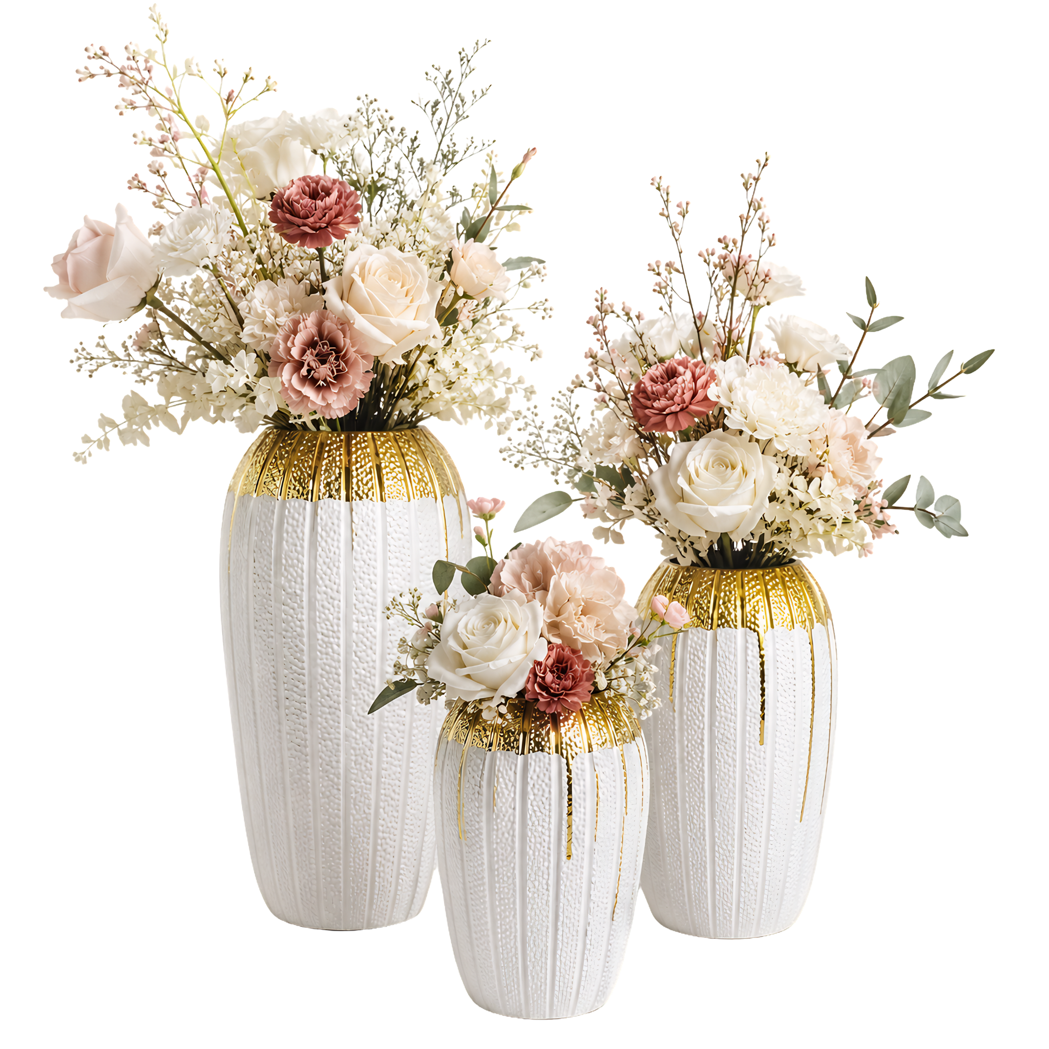 Set 3 Vases Blanc Doré Tunisie | Fiolla Home