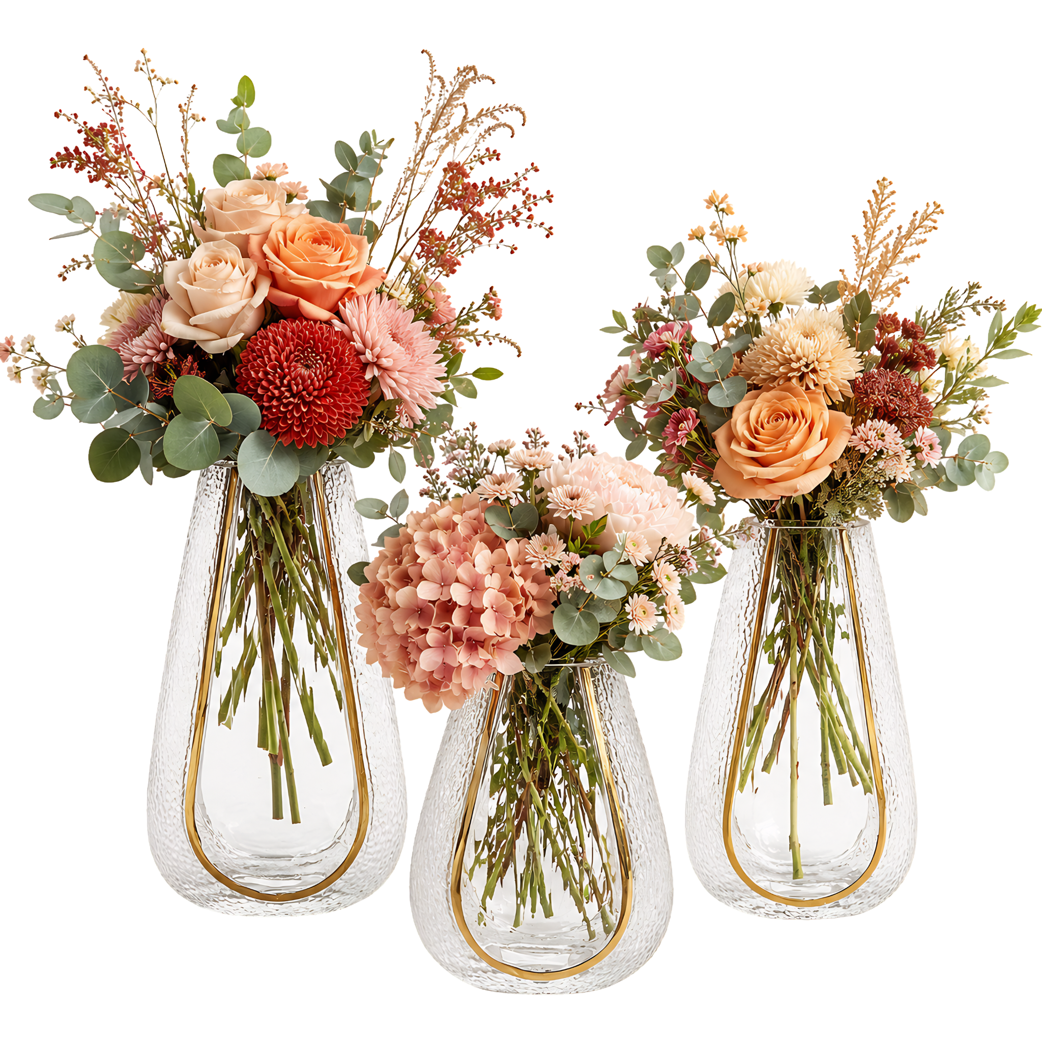Lot 3 Vases Verre Doré Tunisie | Déco Chic | Fiolla Home