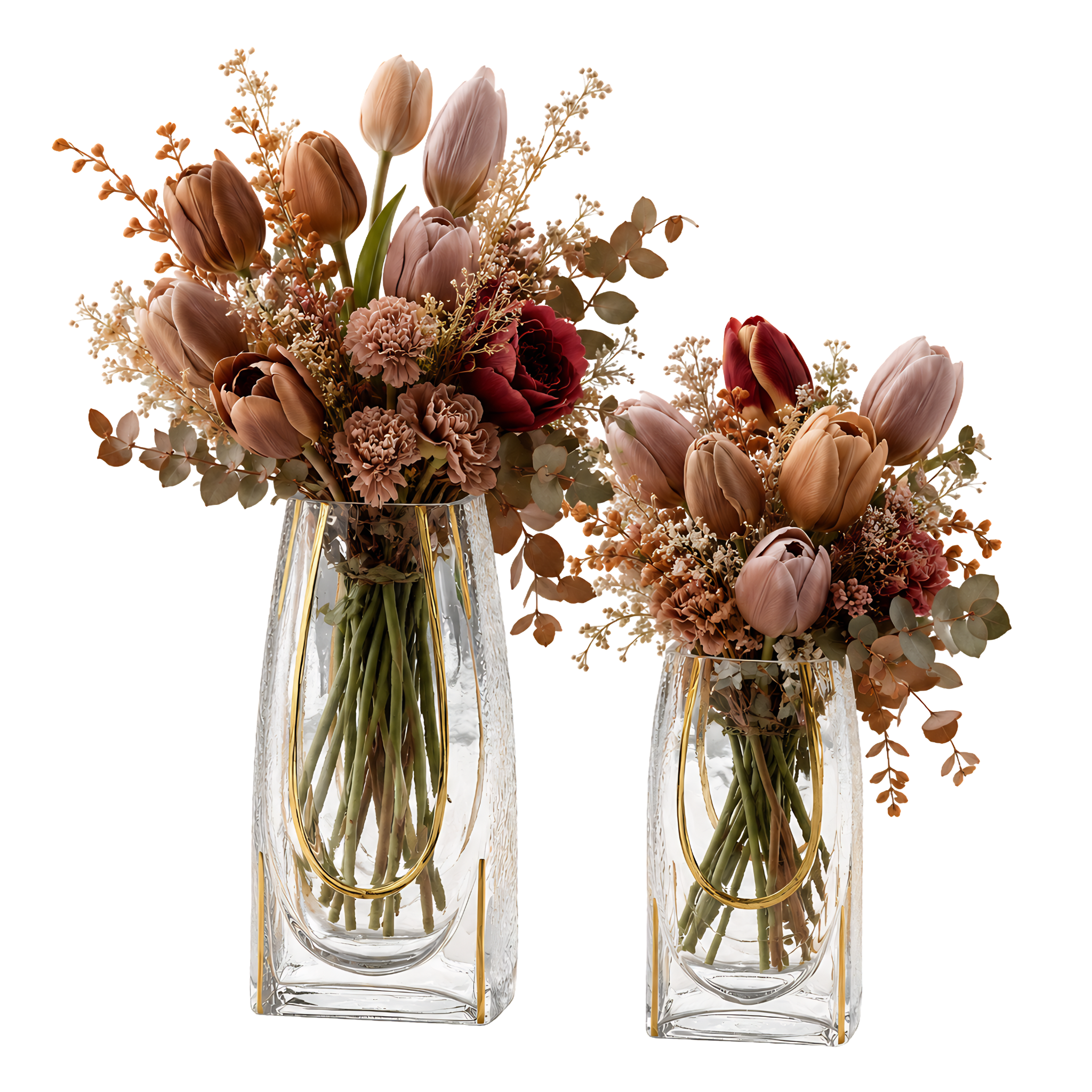 Set 2 Vases Verre Transparent Doré Tunisie | Fiolla Home
