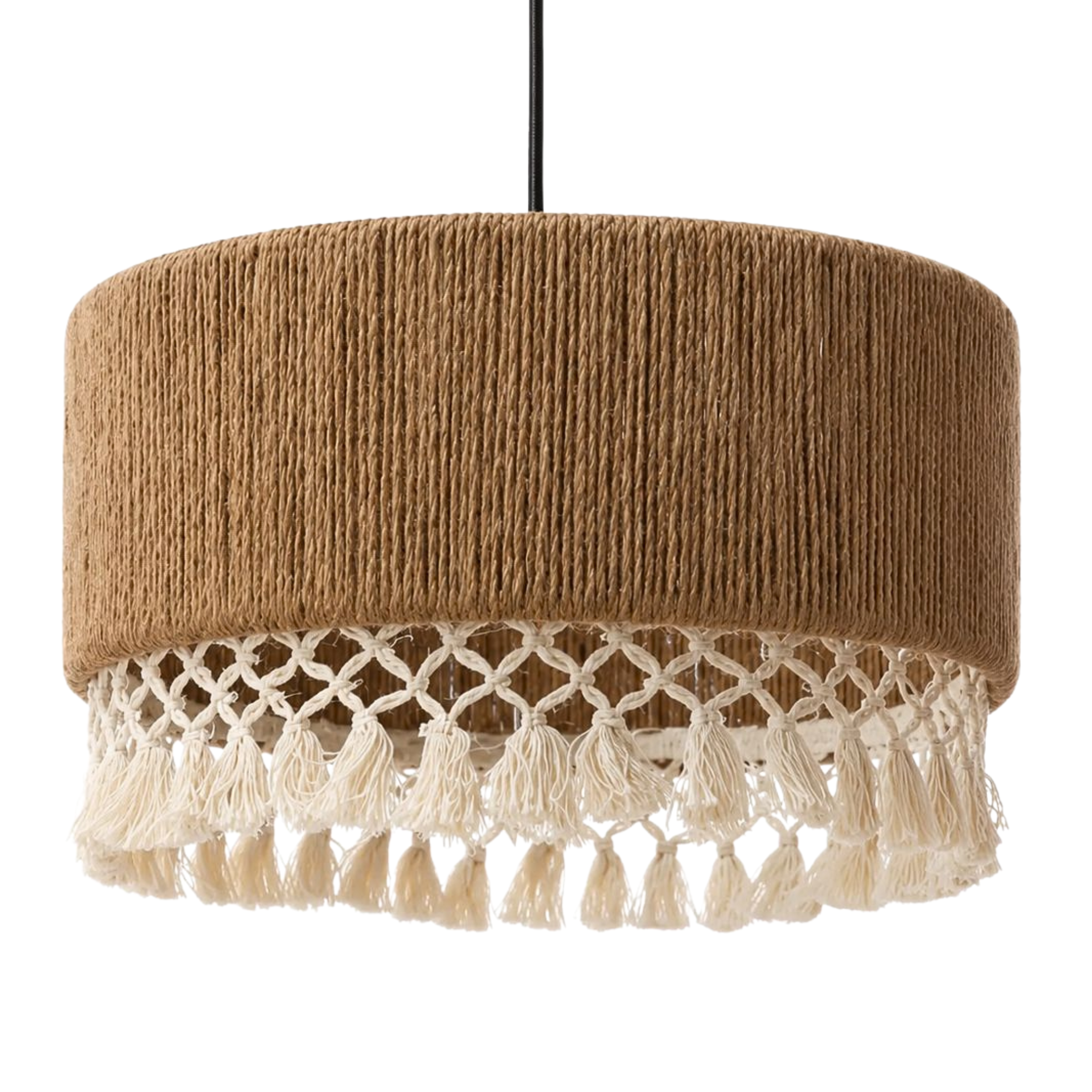 Suspension Jute Macramé Tunisie | Lustre Bohème à Pompons | Fiolla Home