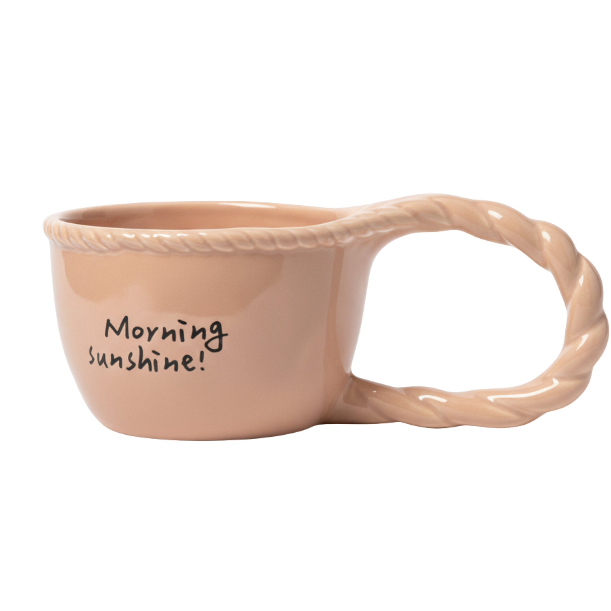 Mug en céramique pêche – Anse torsadée & “Morning sunshine!” | Fiolla Home
