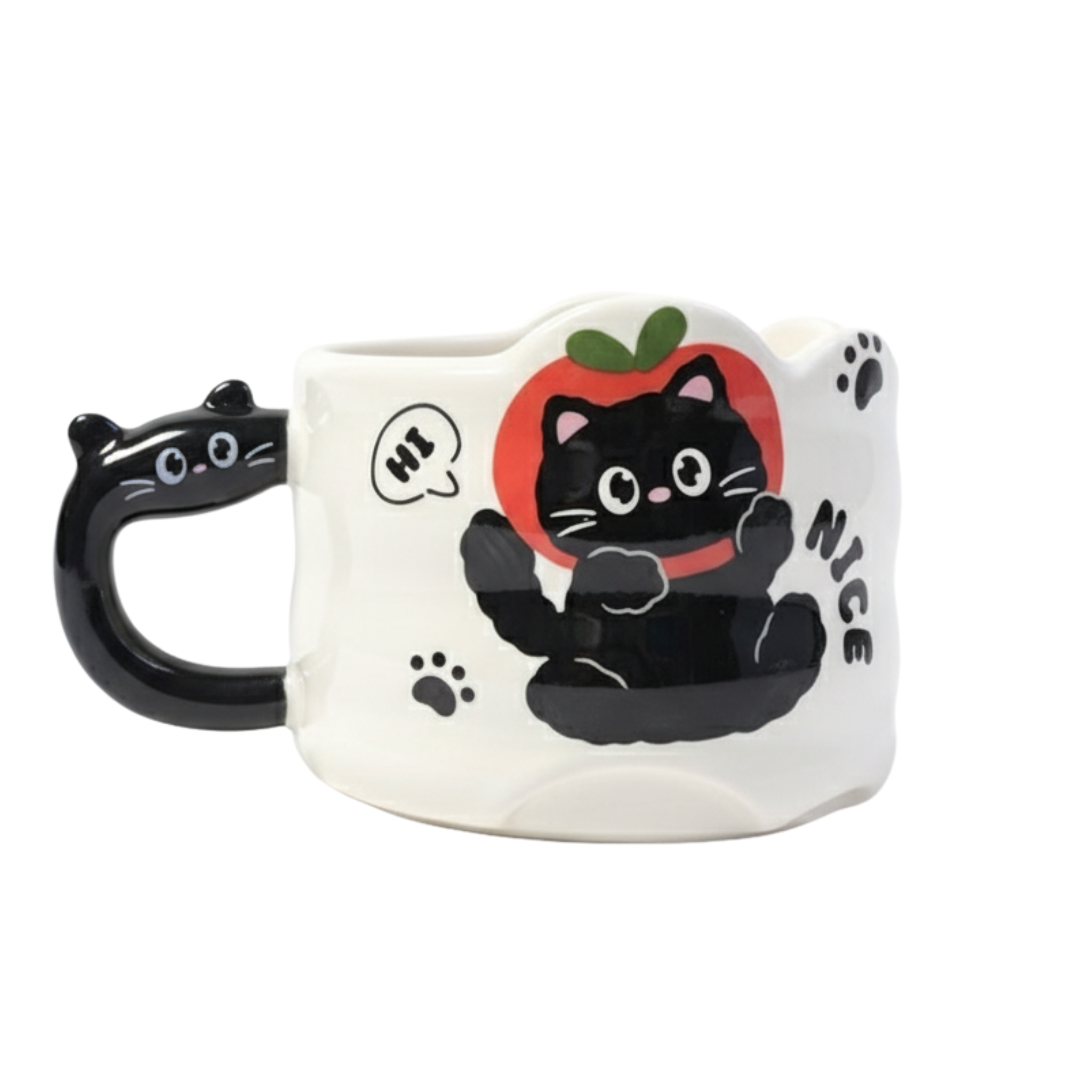 Mug kawaii en céramique – Chat noir & anse décorative | Fiolla Home