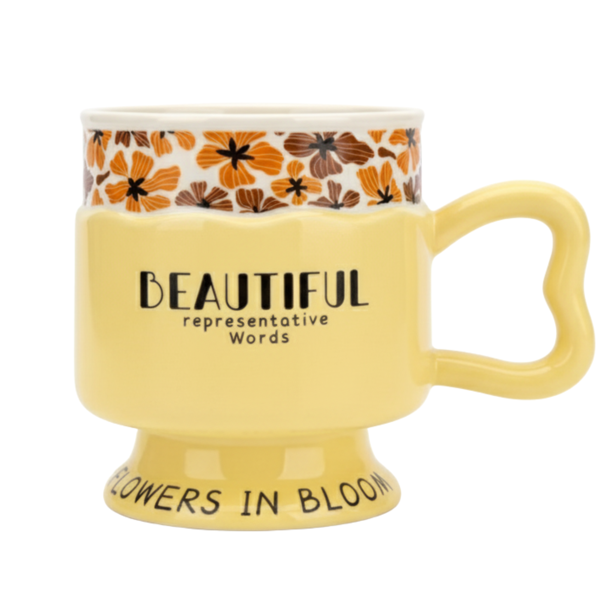 Mug en céramique jaune – Motifs fleuris & message “Beautiful” | Fiolla Home