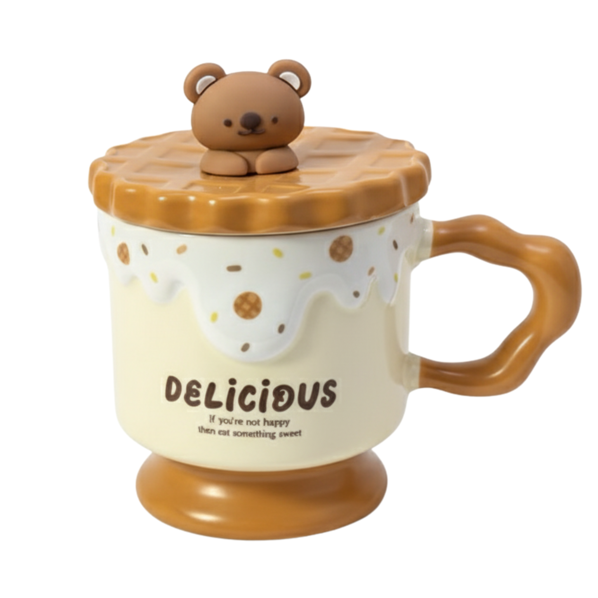 Mug kawaii en céramique avec couvercle biscuit & ourson | Fiolla Home