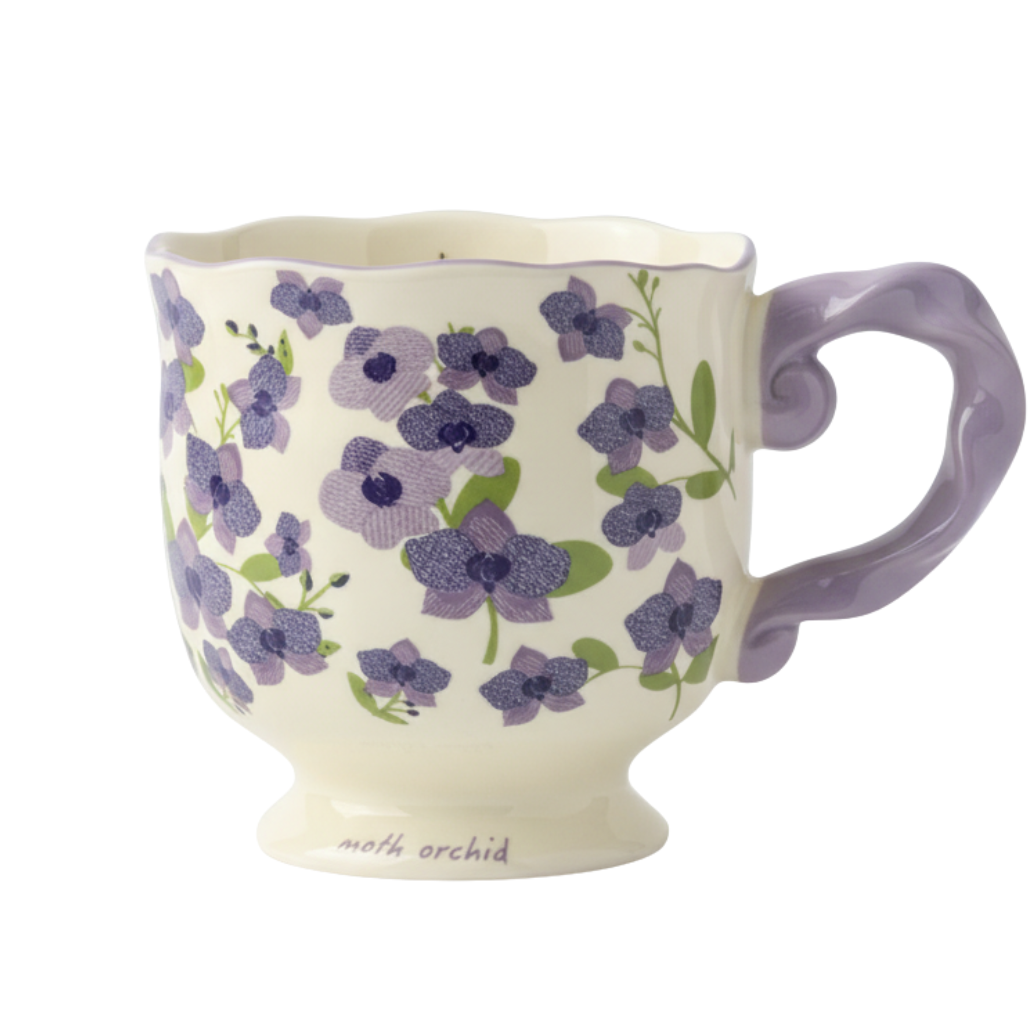 Mug en porcelaine – Orchidées violettes & anse lavande | Fiolla Home