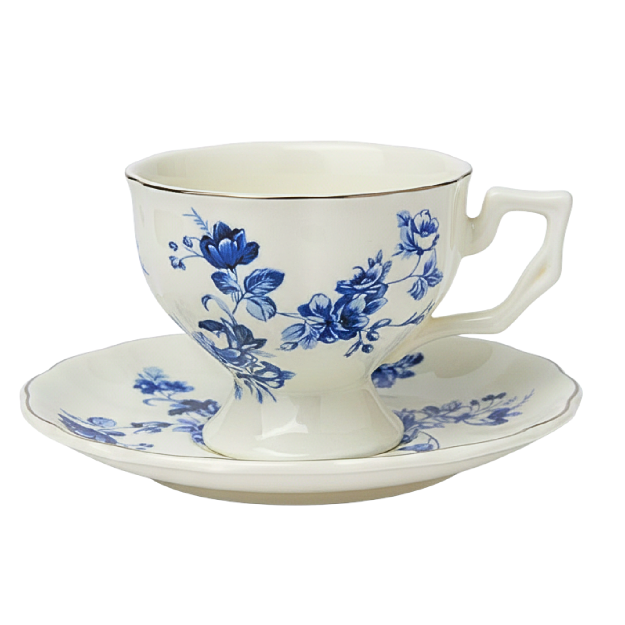 Tasse & soucoupe en porcelaine – Fleurs bleues vintage | Fiolla Home