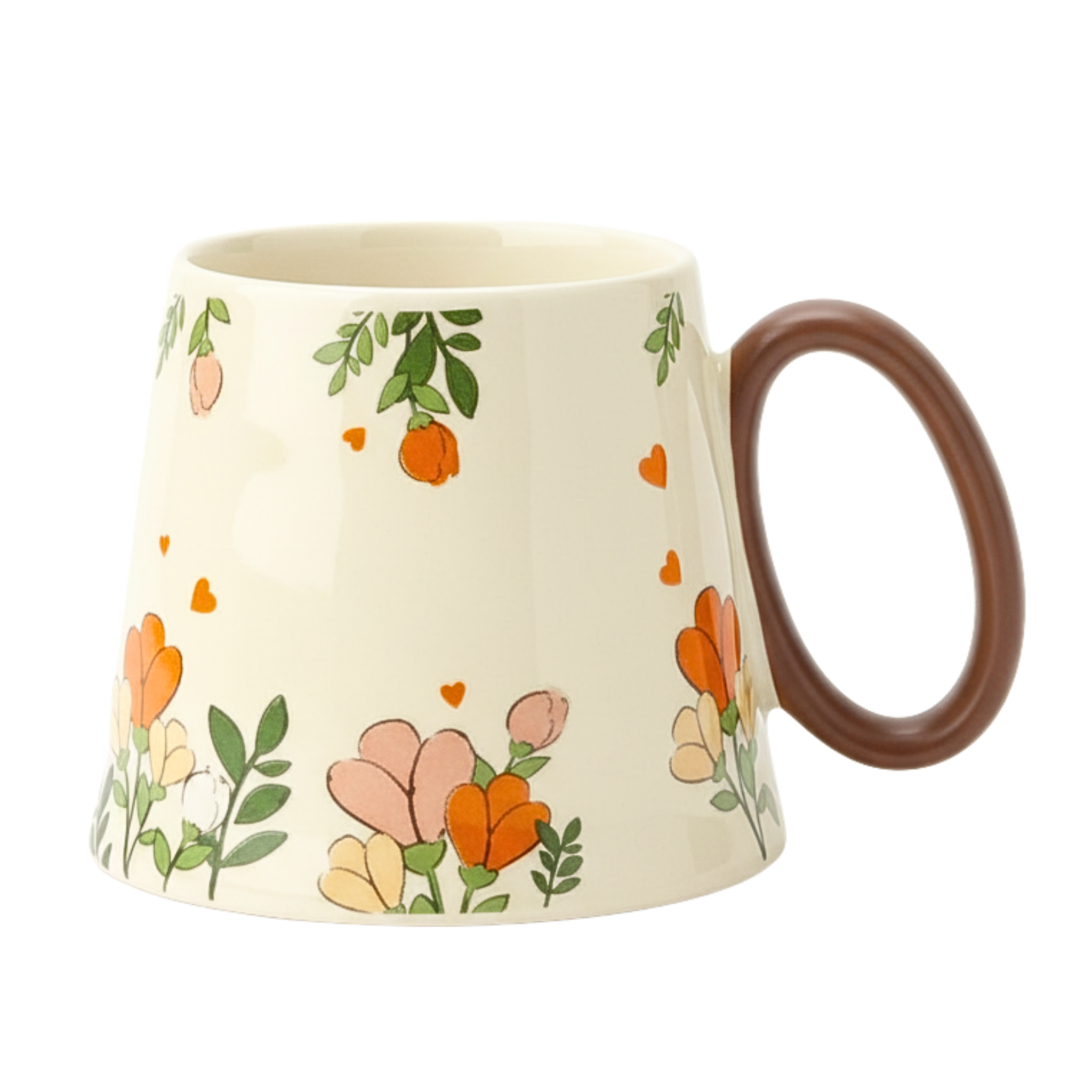 Mug fleuri en céramique – Anse marron | Fiolla Home