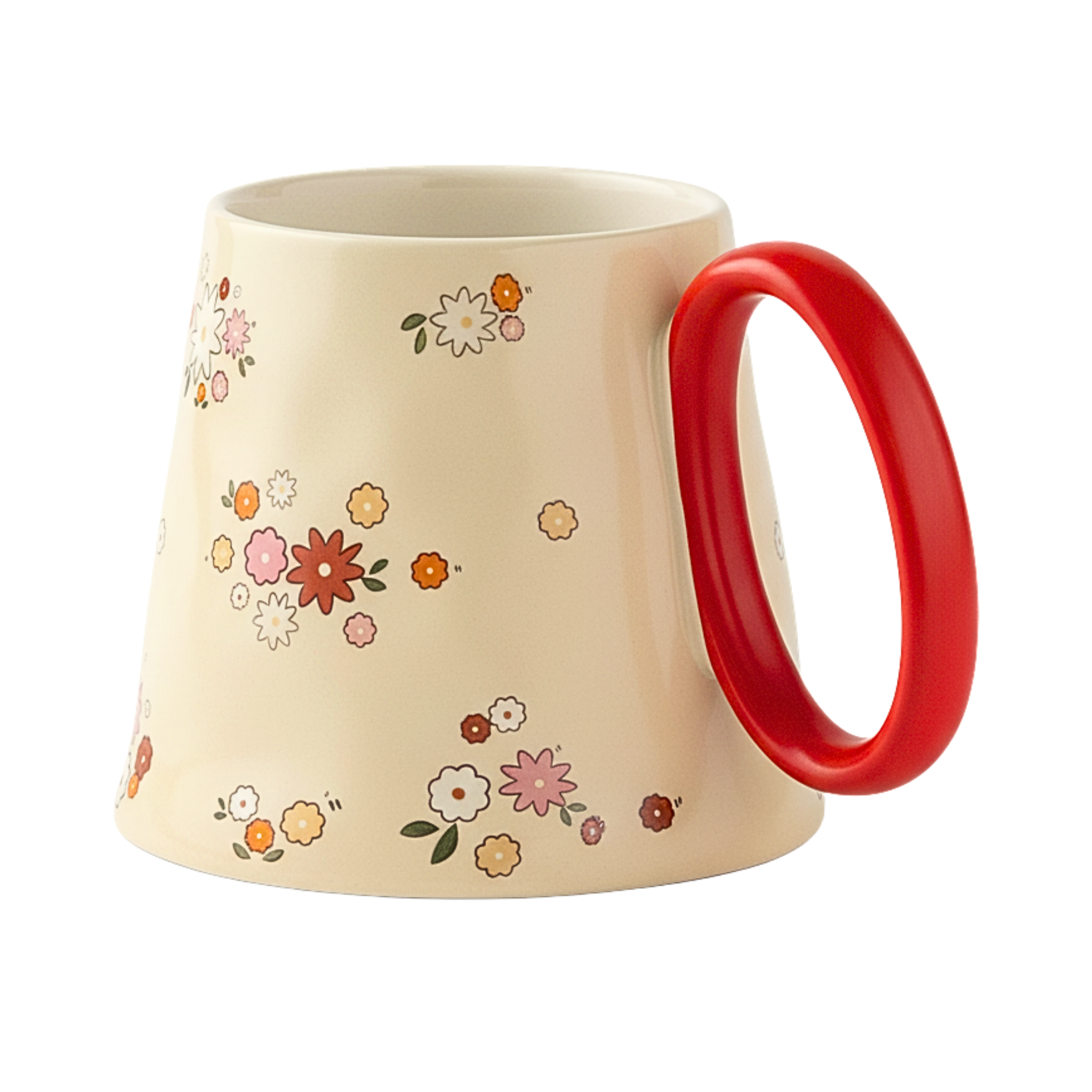 Mug fleuri en céramique – Anse rouge | Fiolla Home