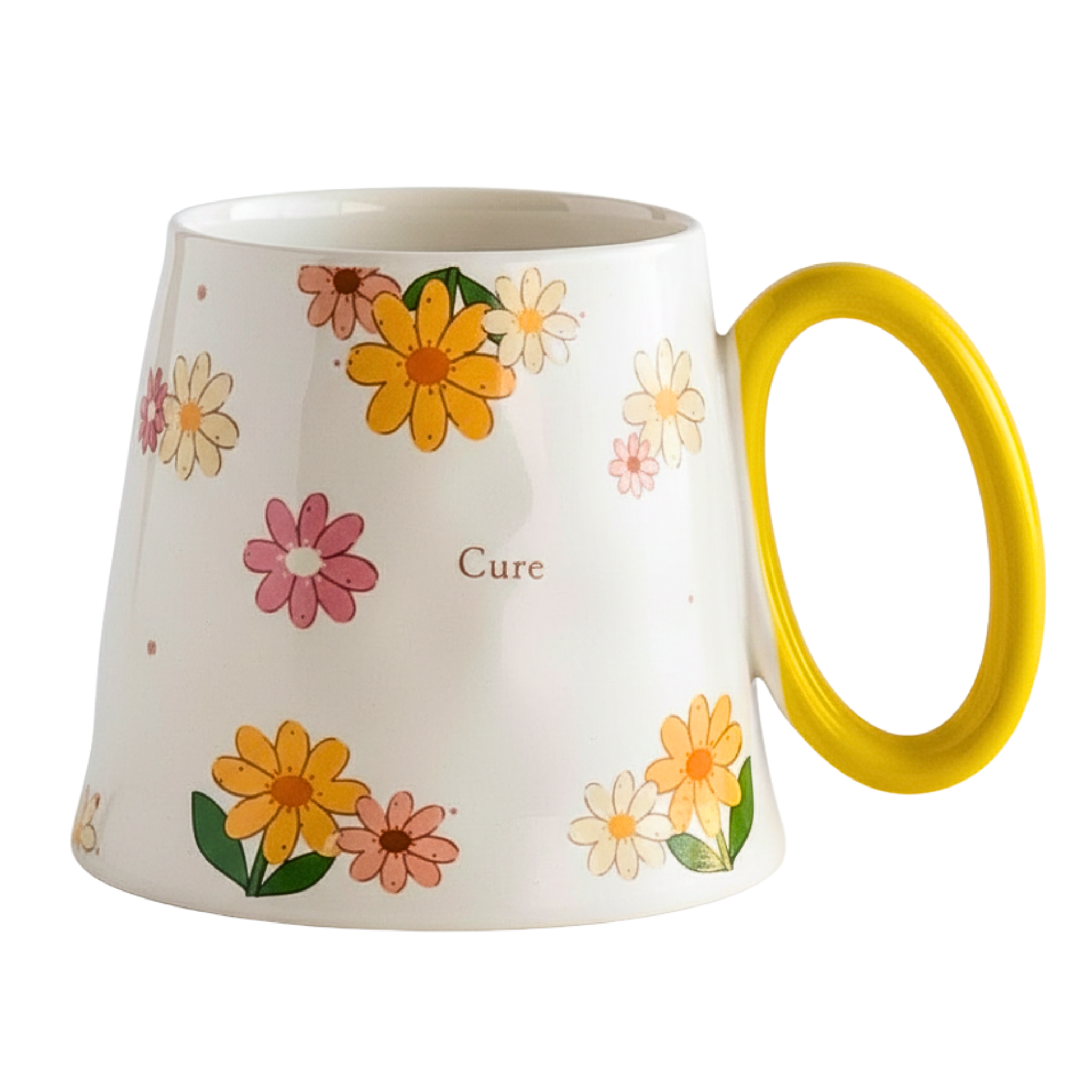 Mug fleuri en céramique – Anse jaune | Fiolla Home