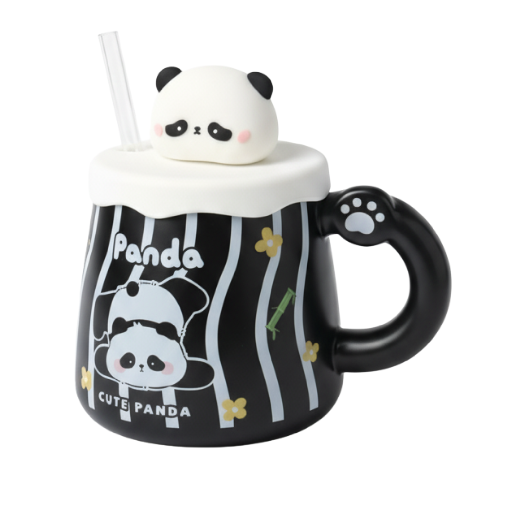 Tasse Panda pour Boissons Chaudes/Froides avec Couvercle et Paille
