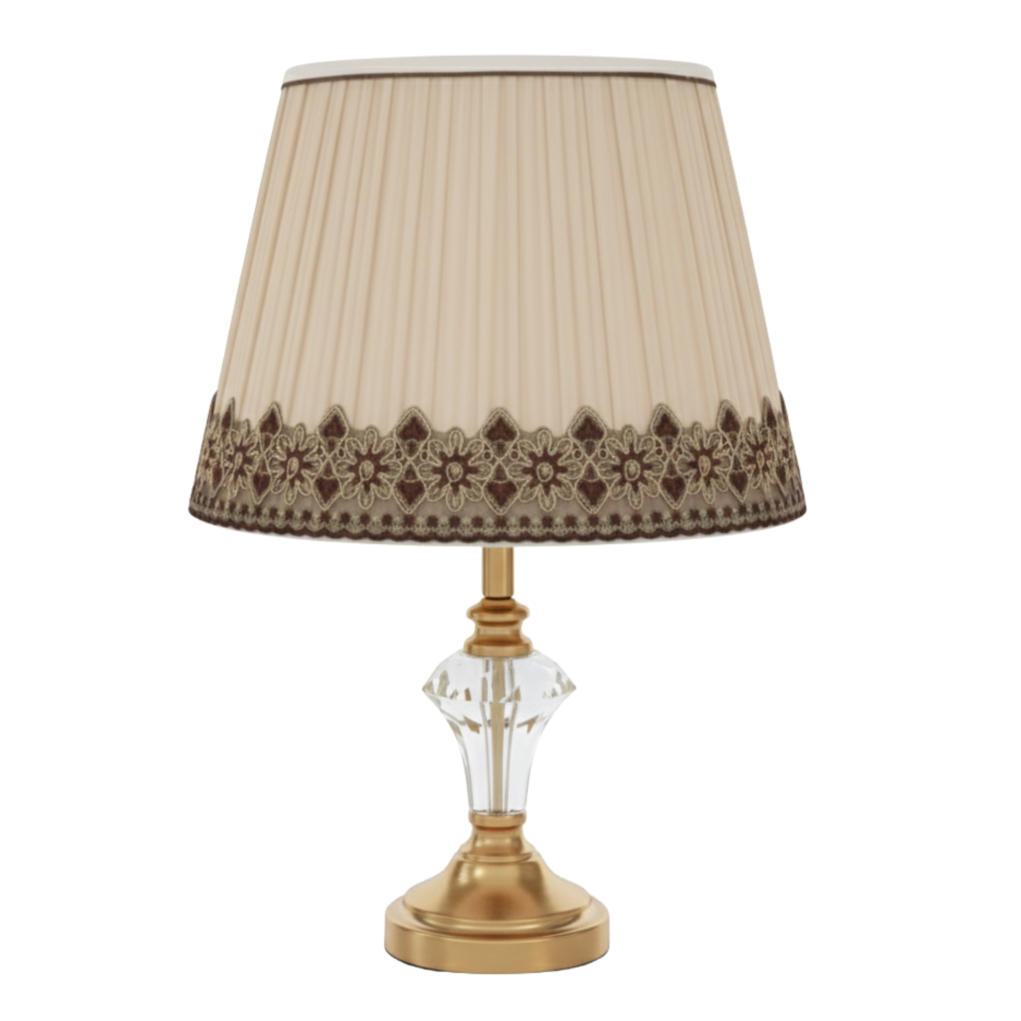 Lampe de Table Dorée – Pied Cristal & Abat-Jour Brodé | Fiolla Home