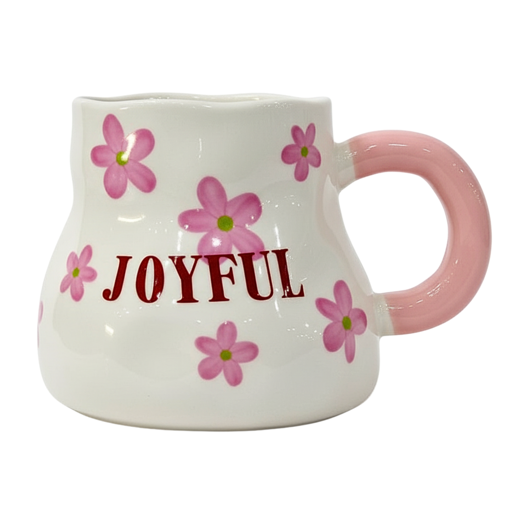 Mug “JOYFUL” fleurs roses – Céramique anse rose | Fiolla Home