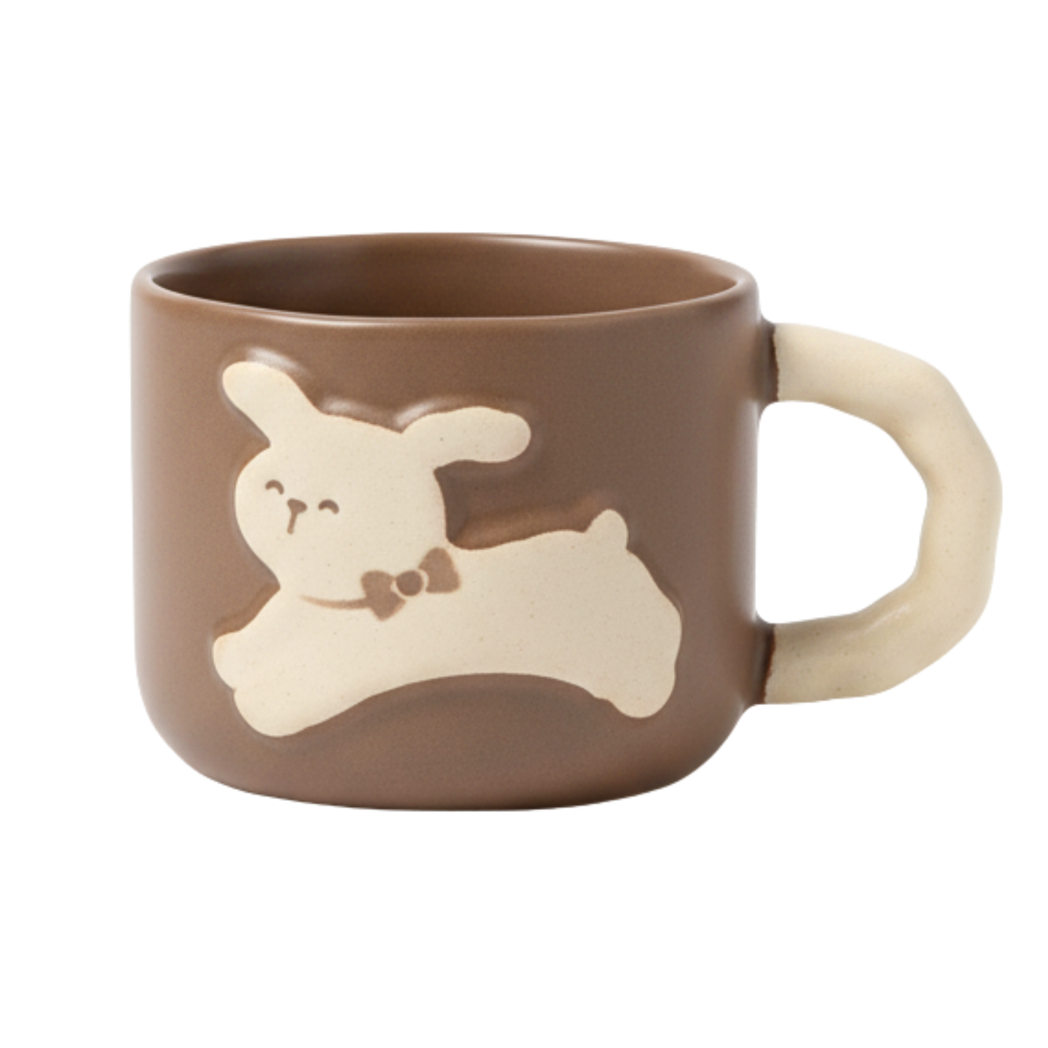 Mug brun en céramique – Lapin en relief & anse organique | Fiolla Home
