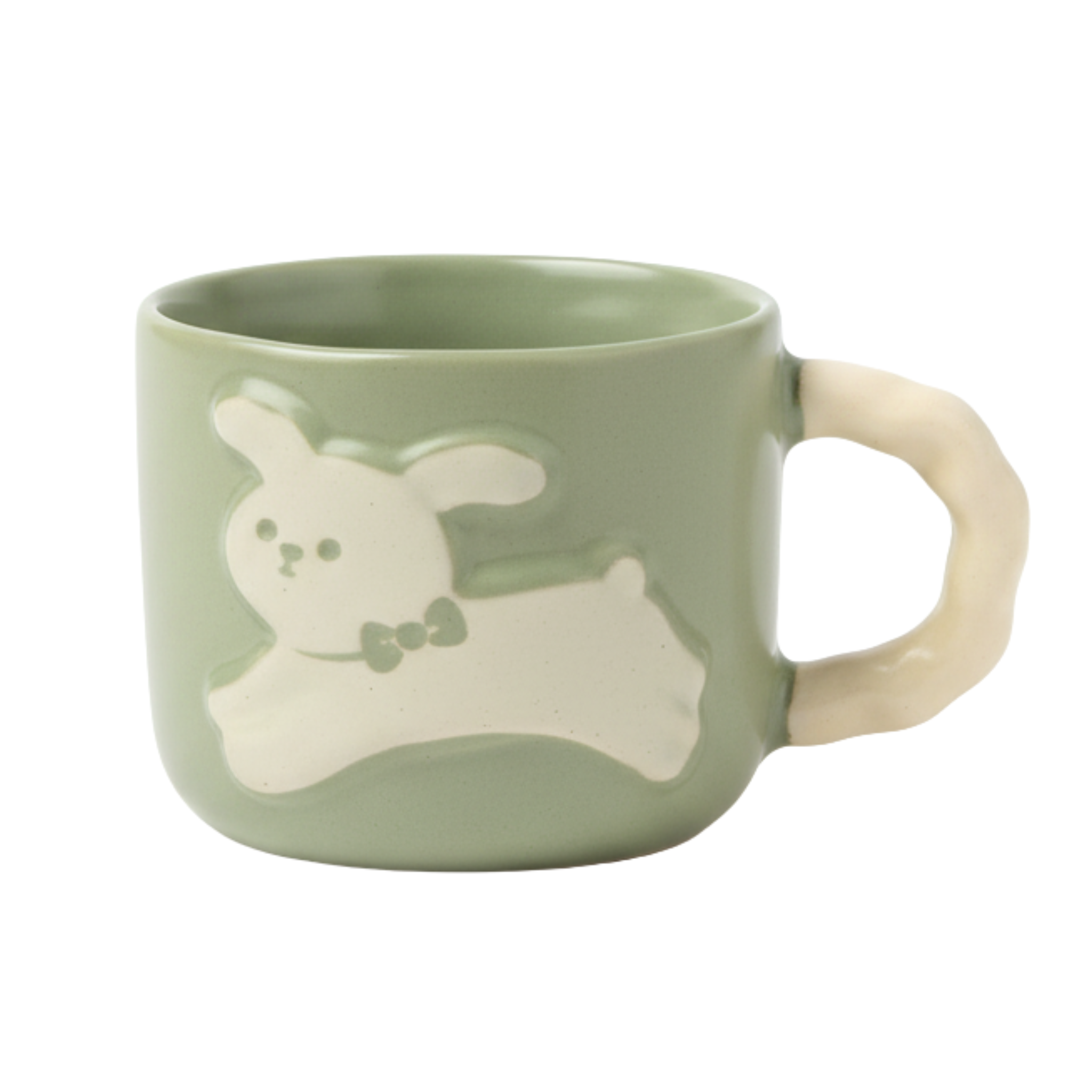 Mug vert en céramique – Lapin en relief & anse organique | Fiolla Home