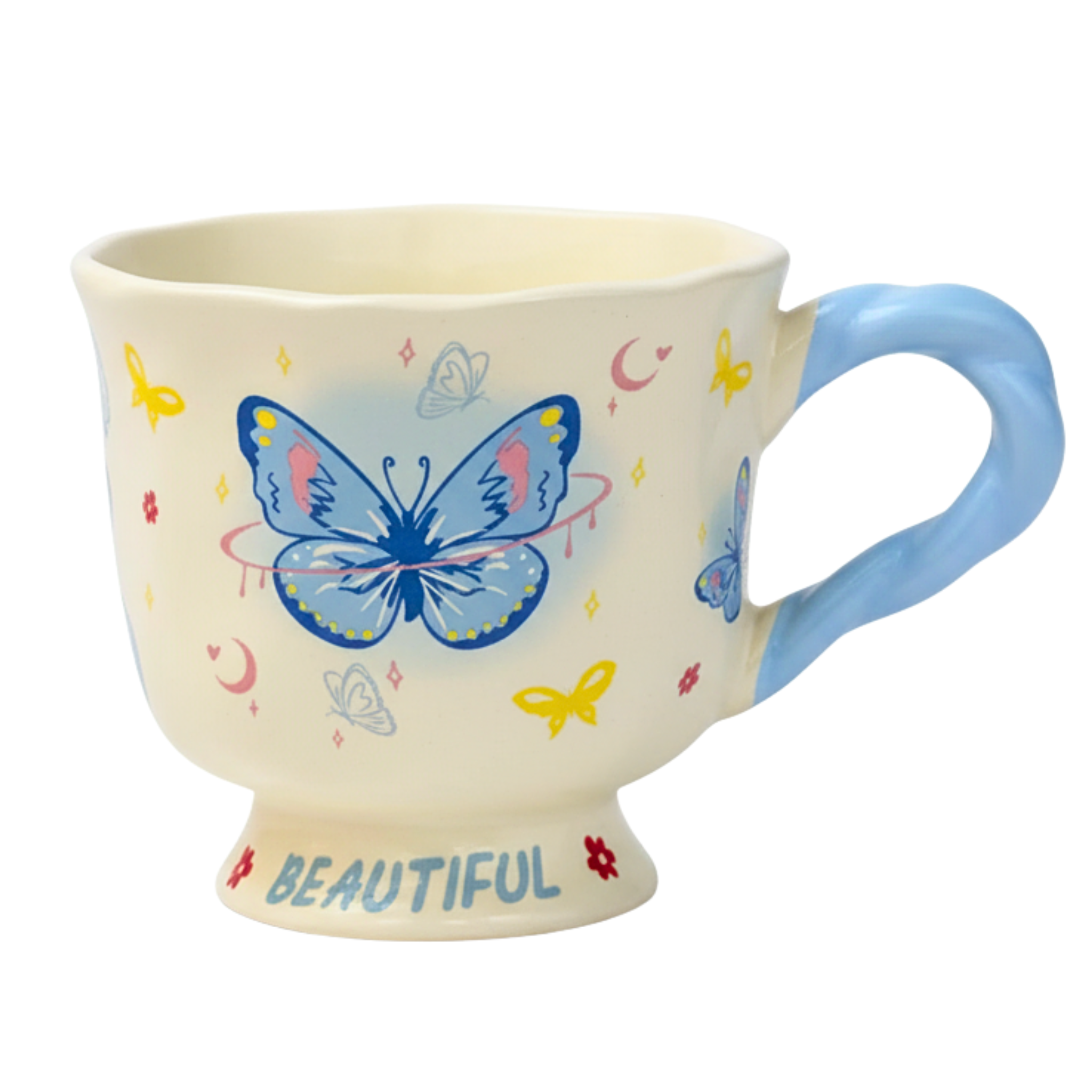 Mug papillon bleu “Beautiful” – Céramique base évasée | Fiolla Home