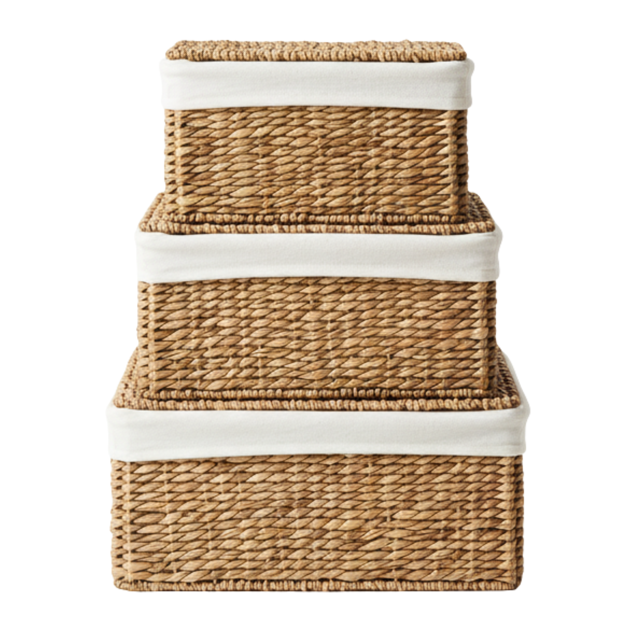 Boîtes en rotin avec doublure tissu blanc x3 – Fiolla Home