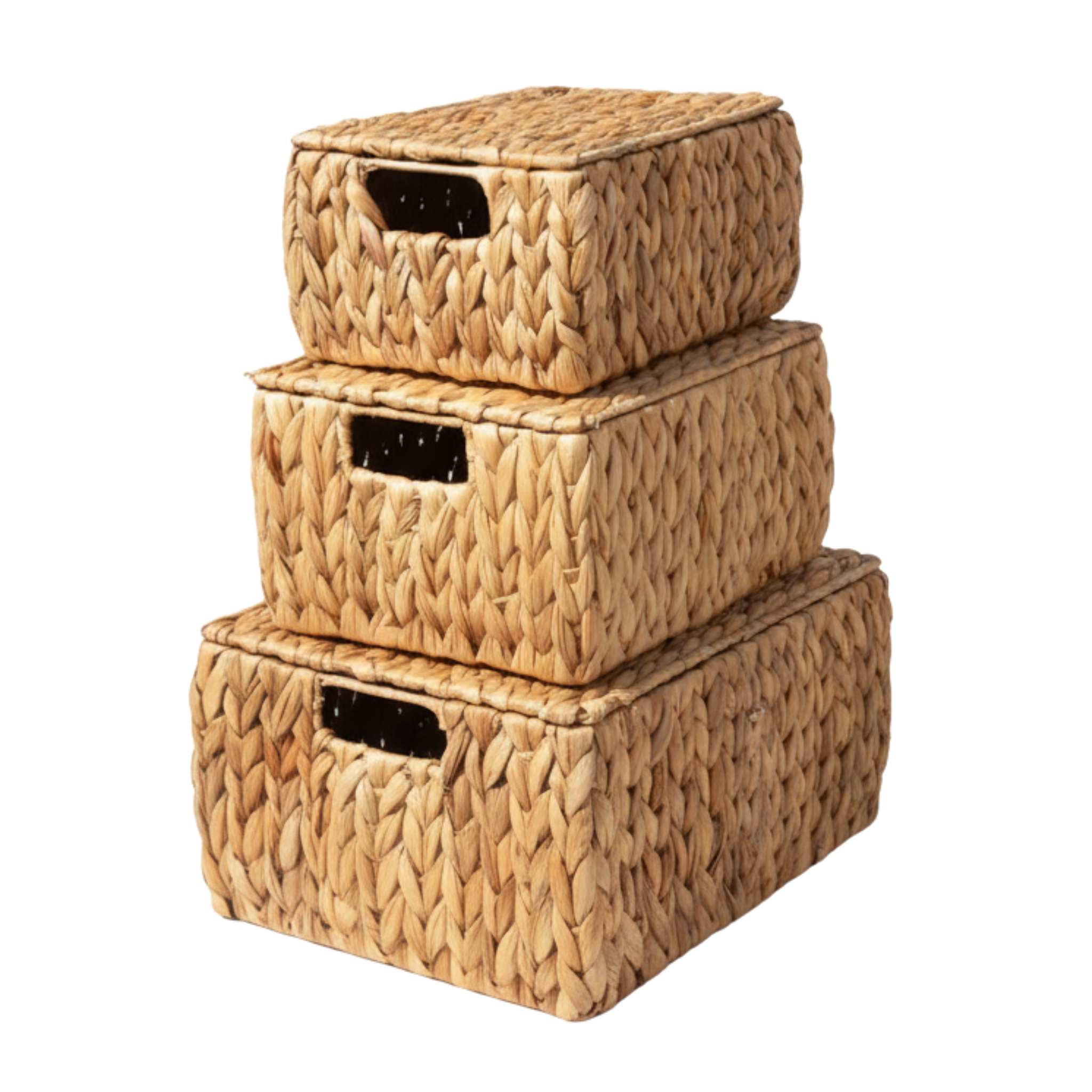 Boîtes rectangulaires rotin x3 avec couvercles plats – Fiolla Home