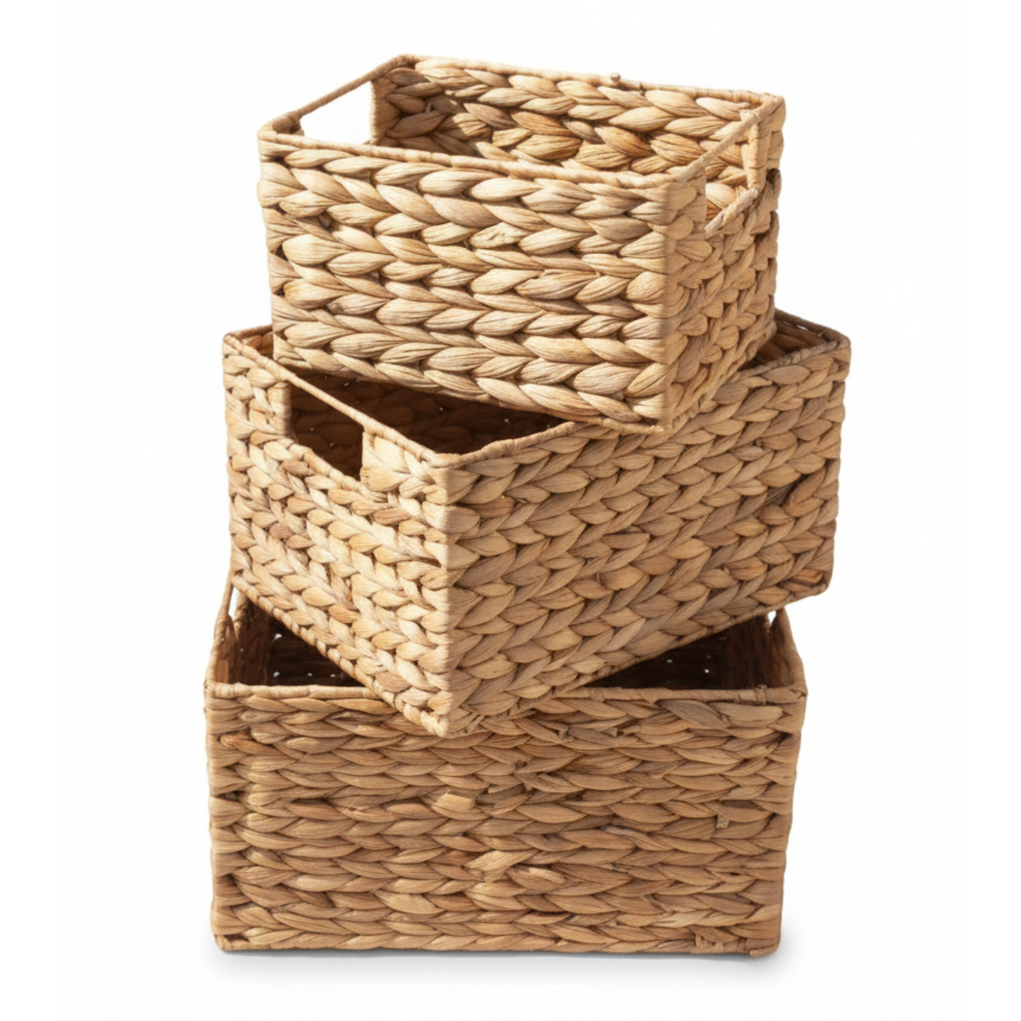 Paniers rectangulaires en rotin x3 avec poignées découpées – Fiolla Home