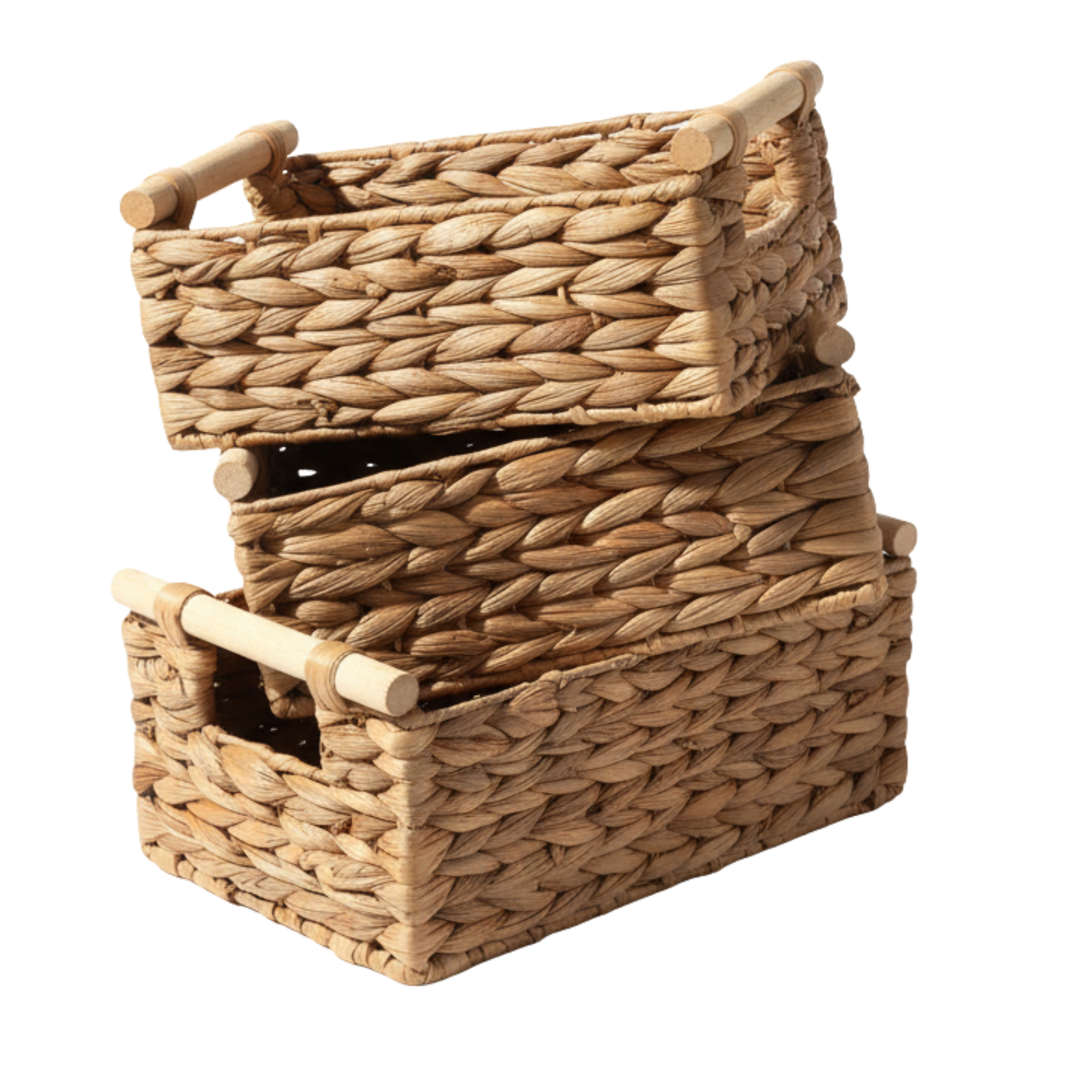 3 Paniers en rotin tressé avec poignées bois – Fiolla Home