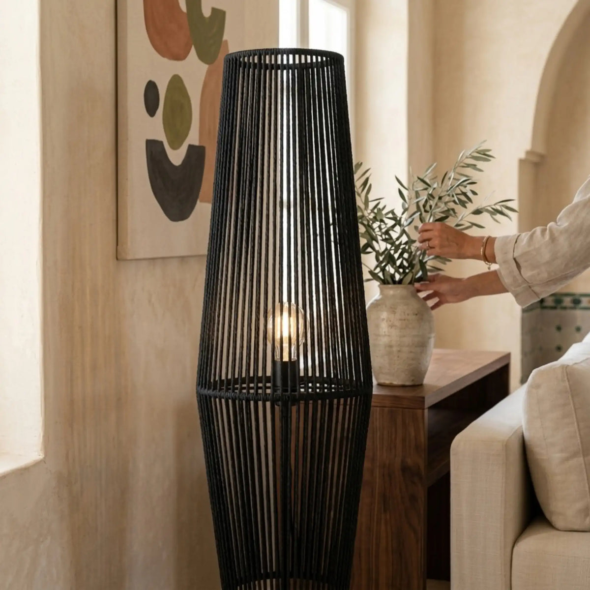 Lampadaire Nocturne – Lanterne en Fil de Coton Noir
