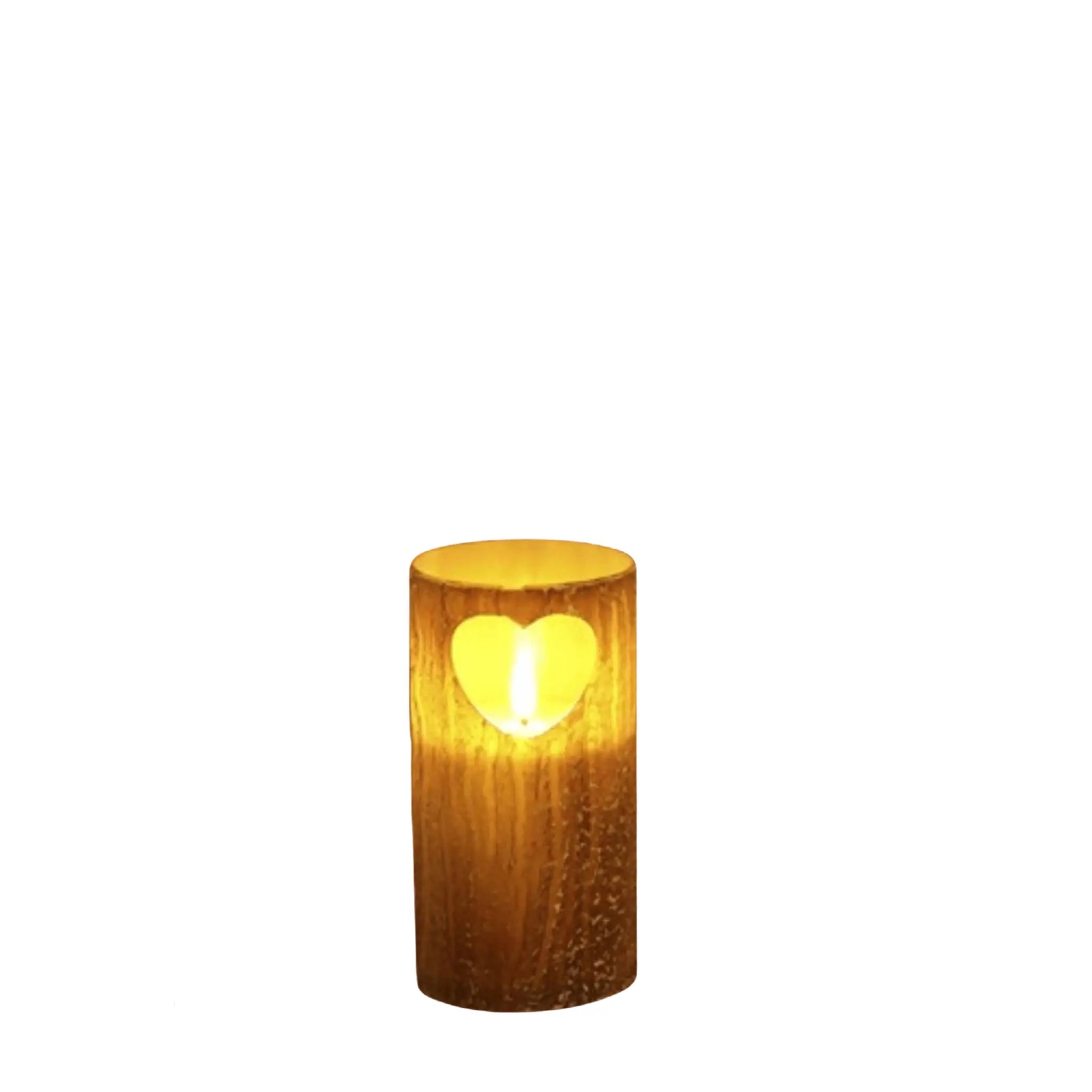 Bougie LED en bois avec découpe en forme de cœur, idéale pour une ambiance romantique et sécurisée à la maison.