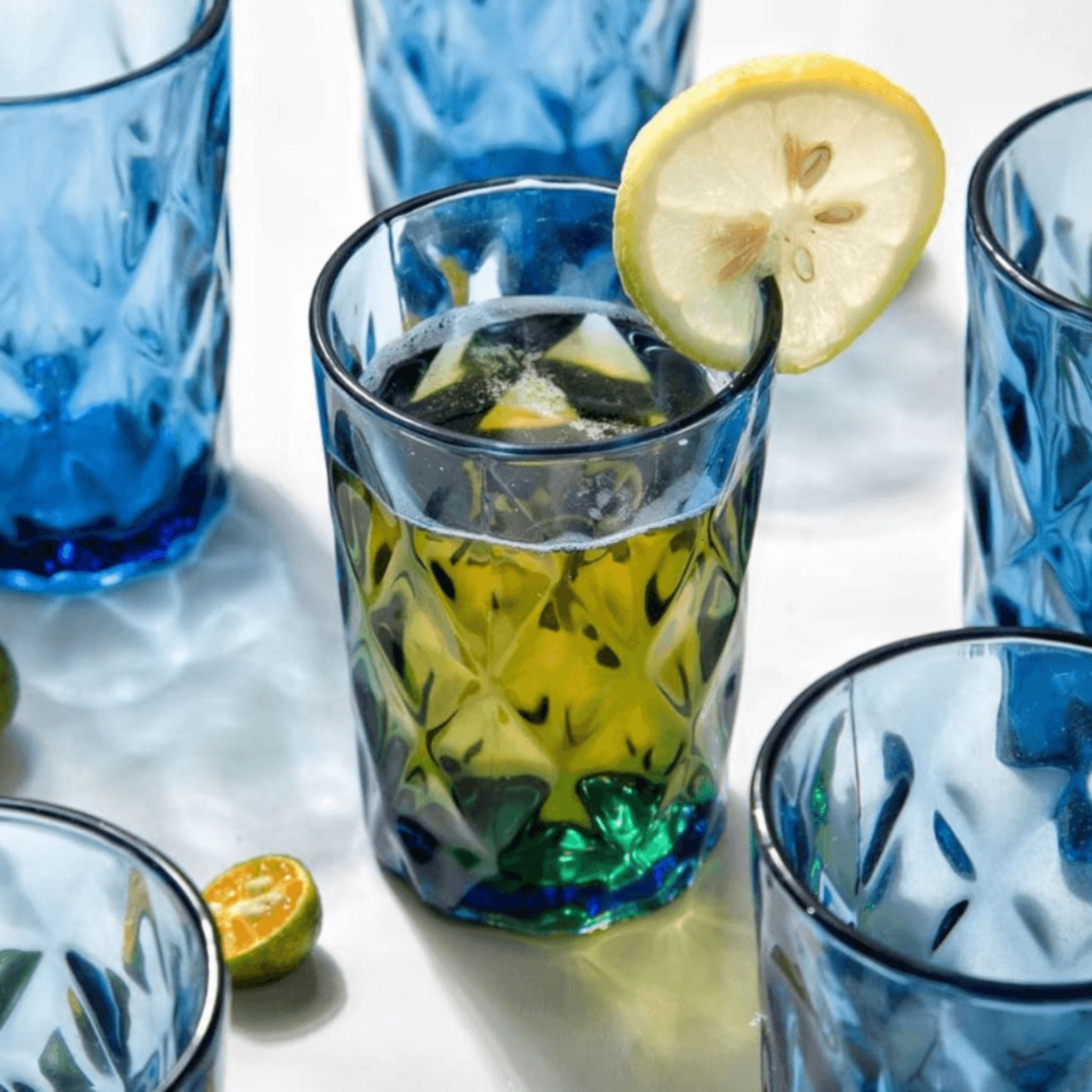 Ensemble de 6 Verres à Jus/Eau de Couleur Bleue - Modèle 4 | Fiolla Home - Fiolla Home