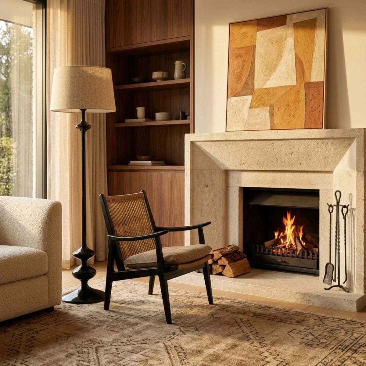 Lampadaire Noir Tunisie | Bois Tourné Pièce Unique | Fiolla Home