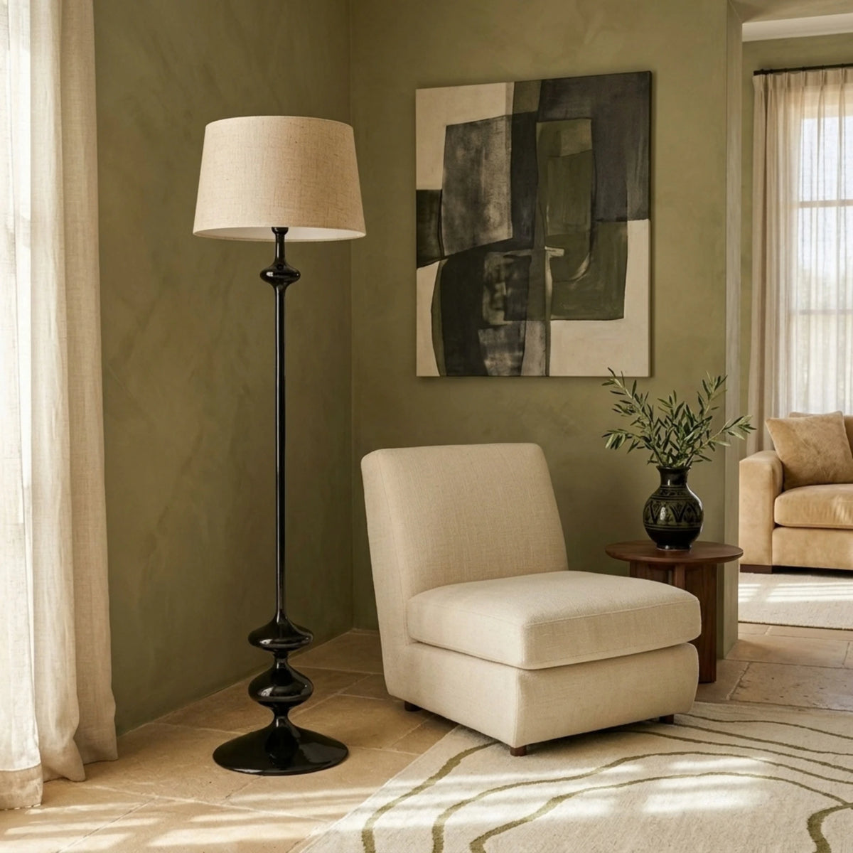 Lampadaire Noir Tunisie | Bois Tourné Pièce Unique | Fiolla Home